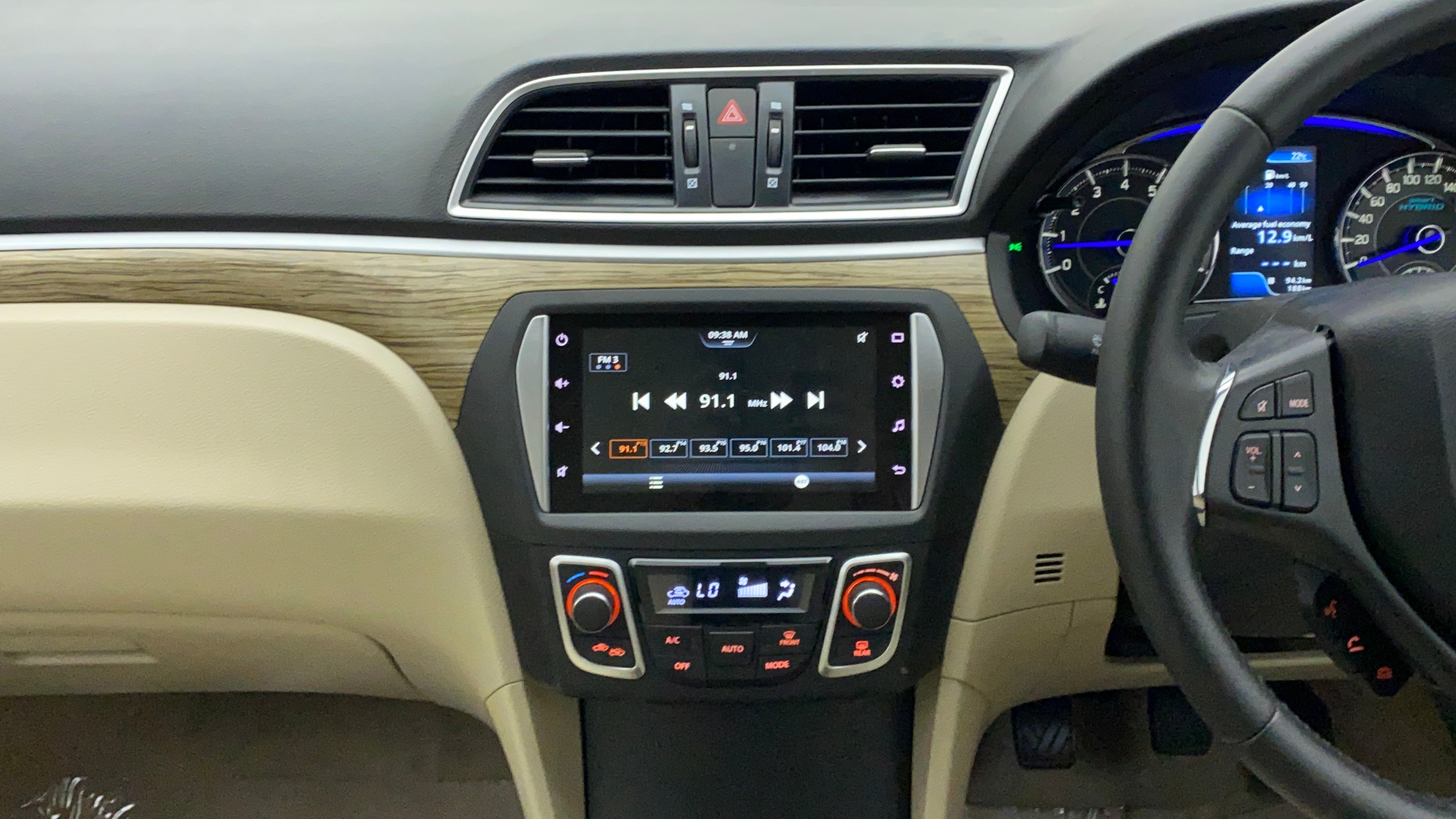Dashboard and infotainment system of a Maruti Suzuki Ciaz