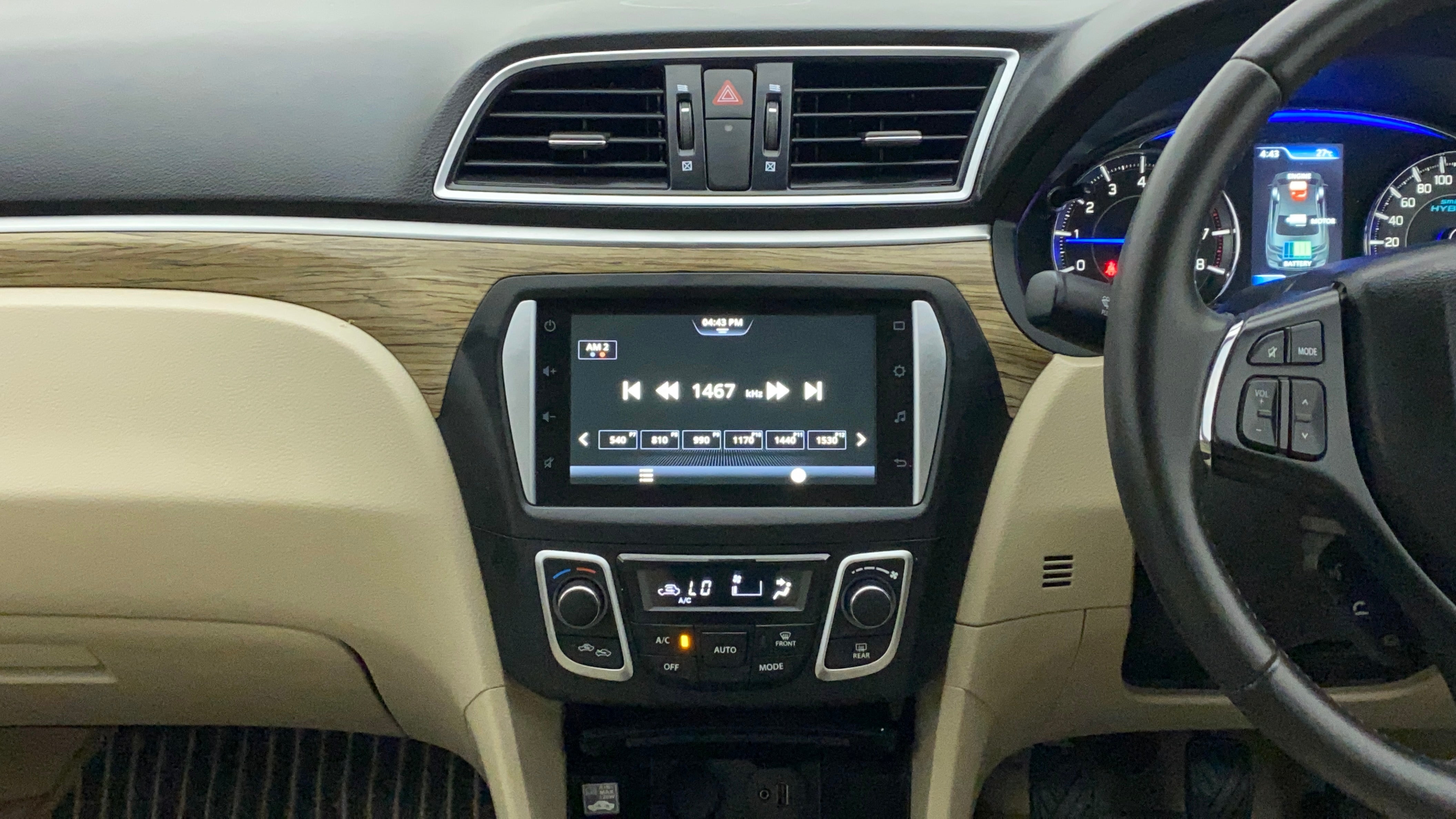 Dashboard and infotainment system of a Maruti Suzuki Ciaz