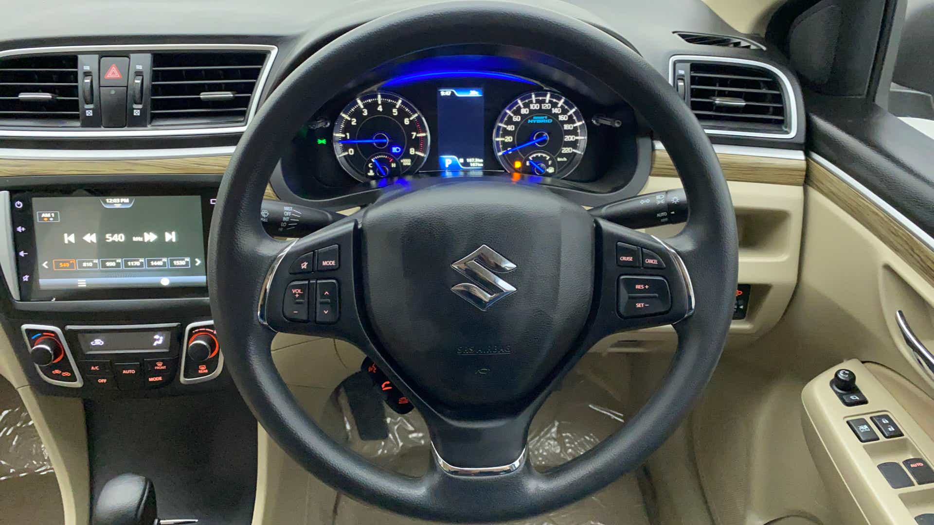Dashboard and steering wheel of a Maruti Suzuki Ciaz