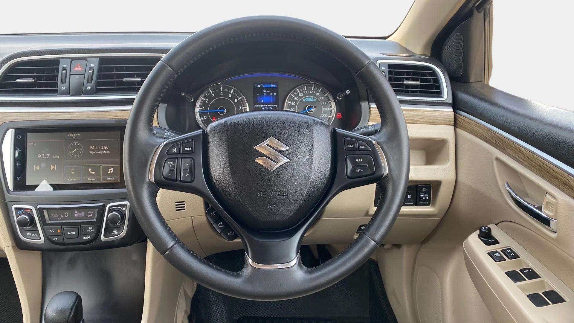 Dashboard and steering wheel view of a Maruti Suzuki Ciaz