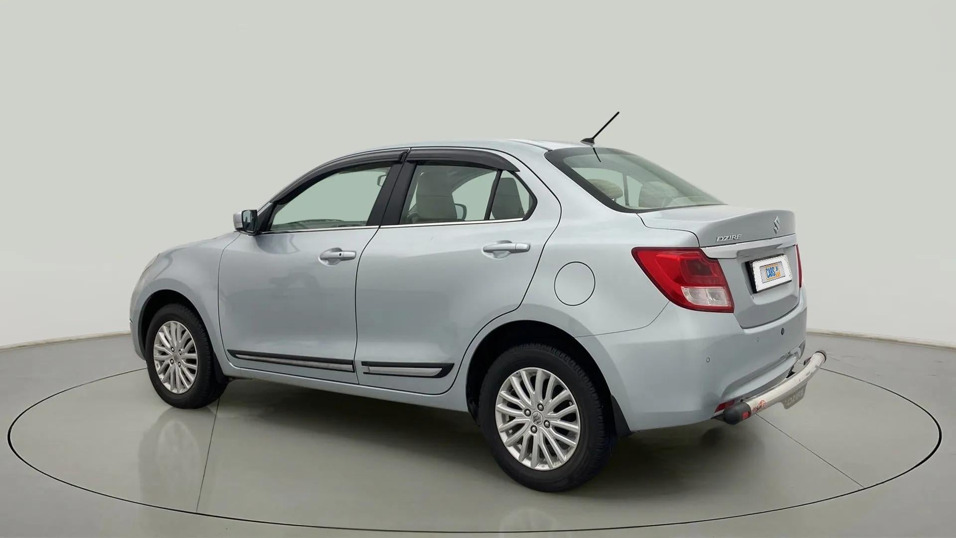 Rear three-quarter view of a Maruti Suzuki Dzire