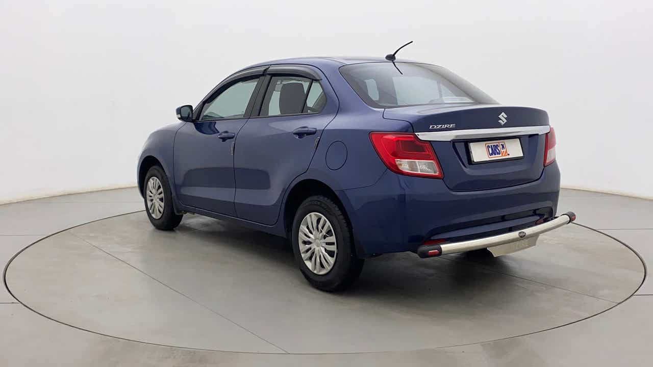Rear three-quarter view of a Maruti Suzuki Dzire 2018-2023