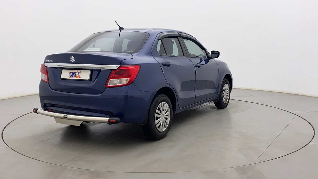 Rear three-quarter view of a Maruti Suzuki Dzire 2018-2023