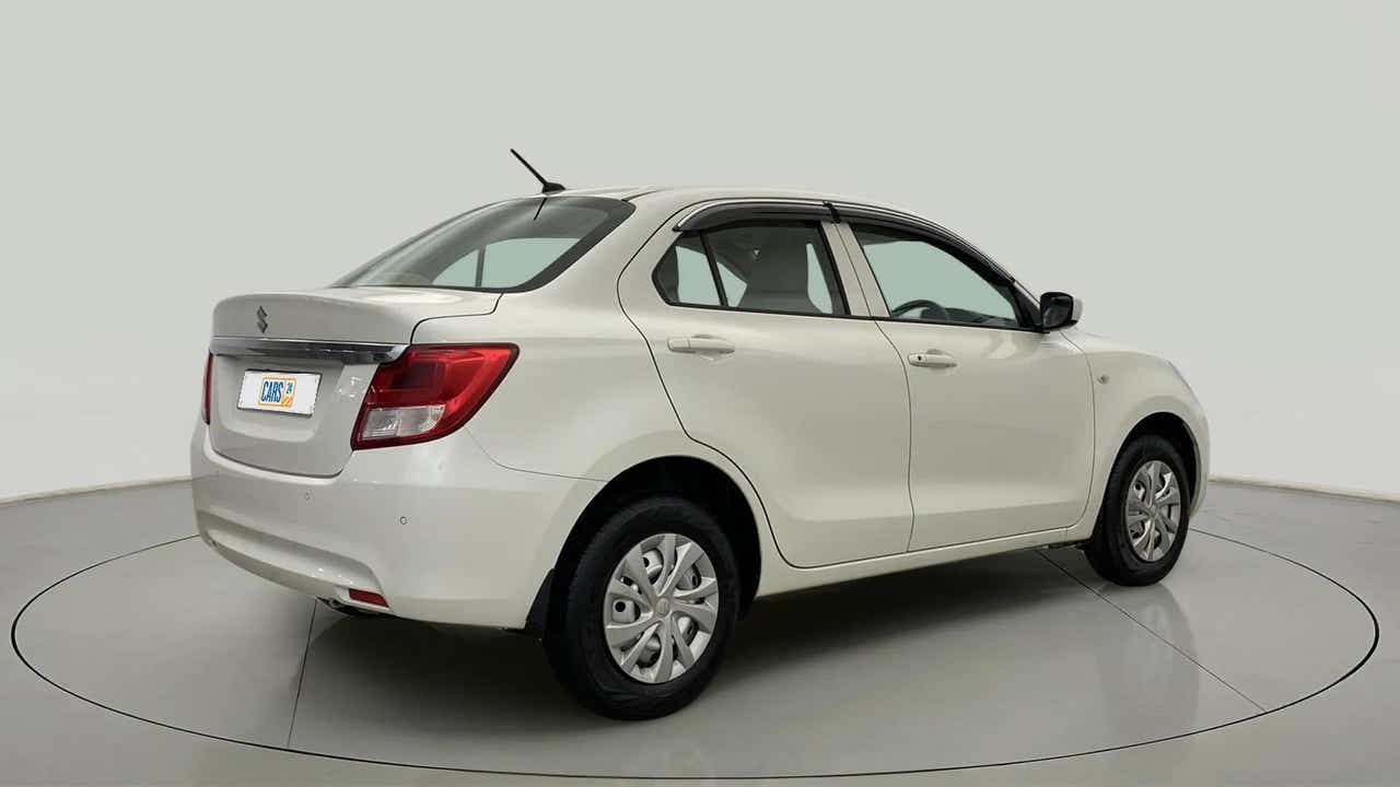 Rear three-quarter view of a Maruti Suzuki Dzire