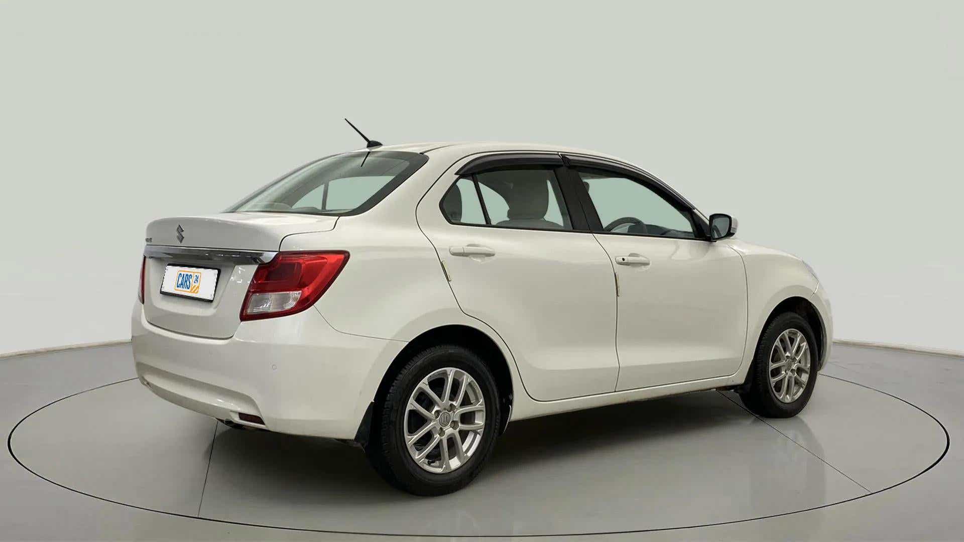 Rear three-quarter view of a Maruti Suzuki Dzire