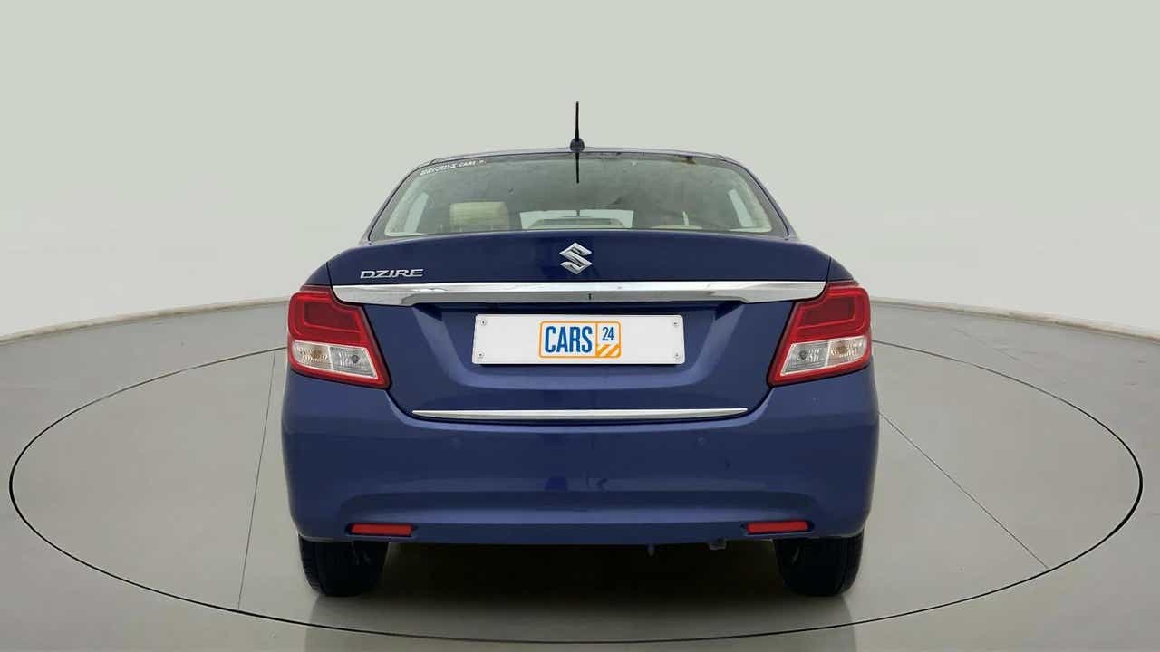Rear view of a Alluring Blue Maruti Suzuki Dzire