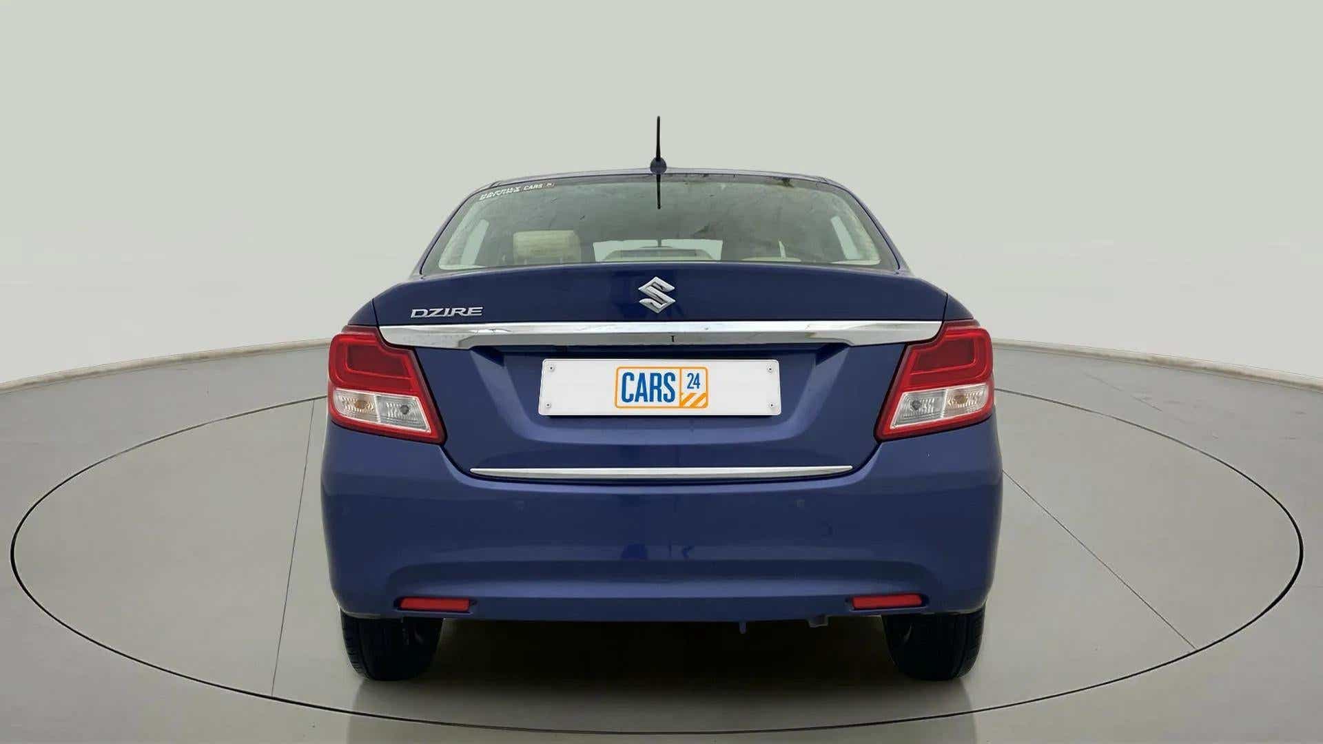 Rear view of a Alluring Blue Maruti Suzuki Dzire