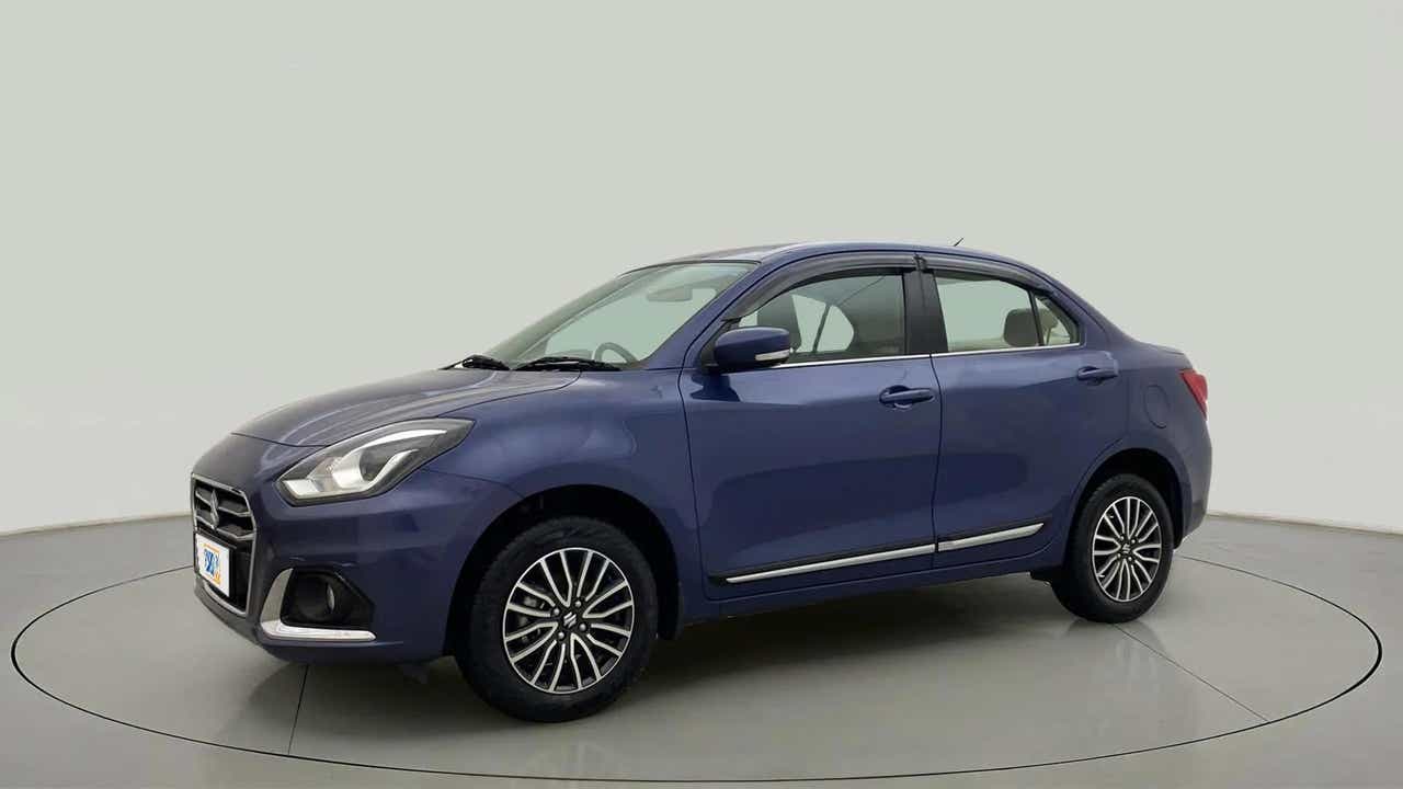 Front three-quarter view of a Alluring Blue Maruti Suzuki Dzire
