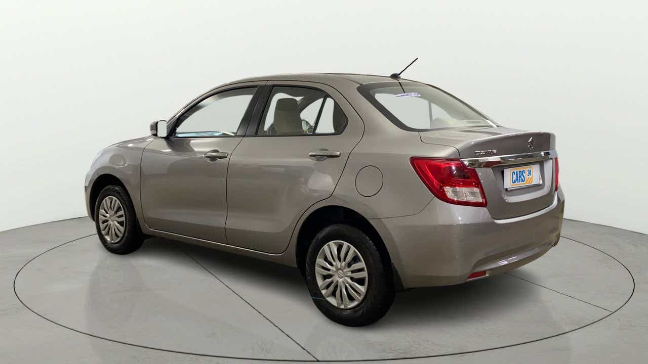 Rear three-quarter view of a Maruti Suzuki Dzire 2018-2023