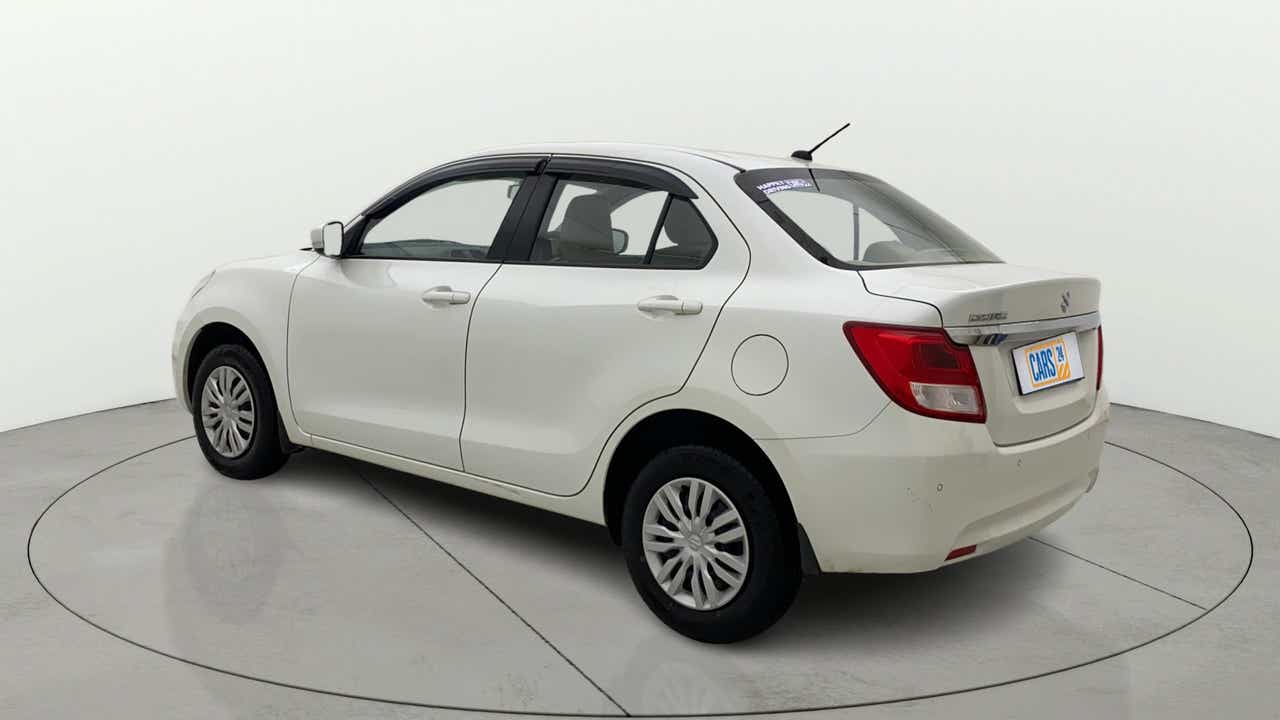 Rear three-quarter view of a Maruti Suzuki Dzire