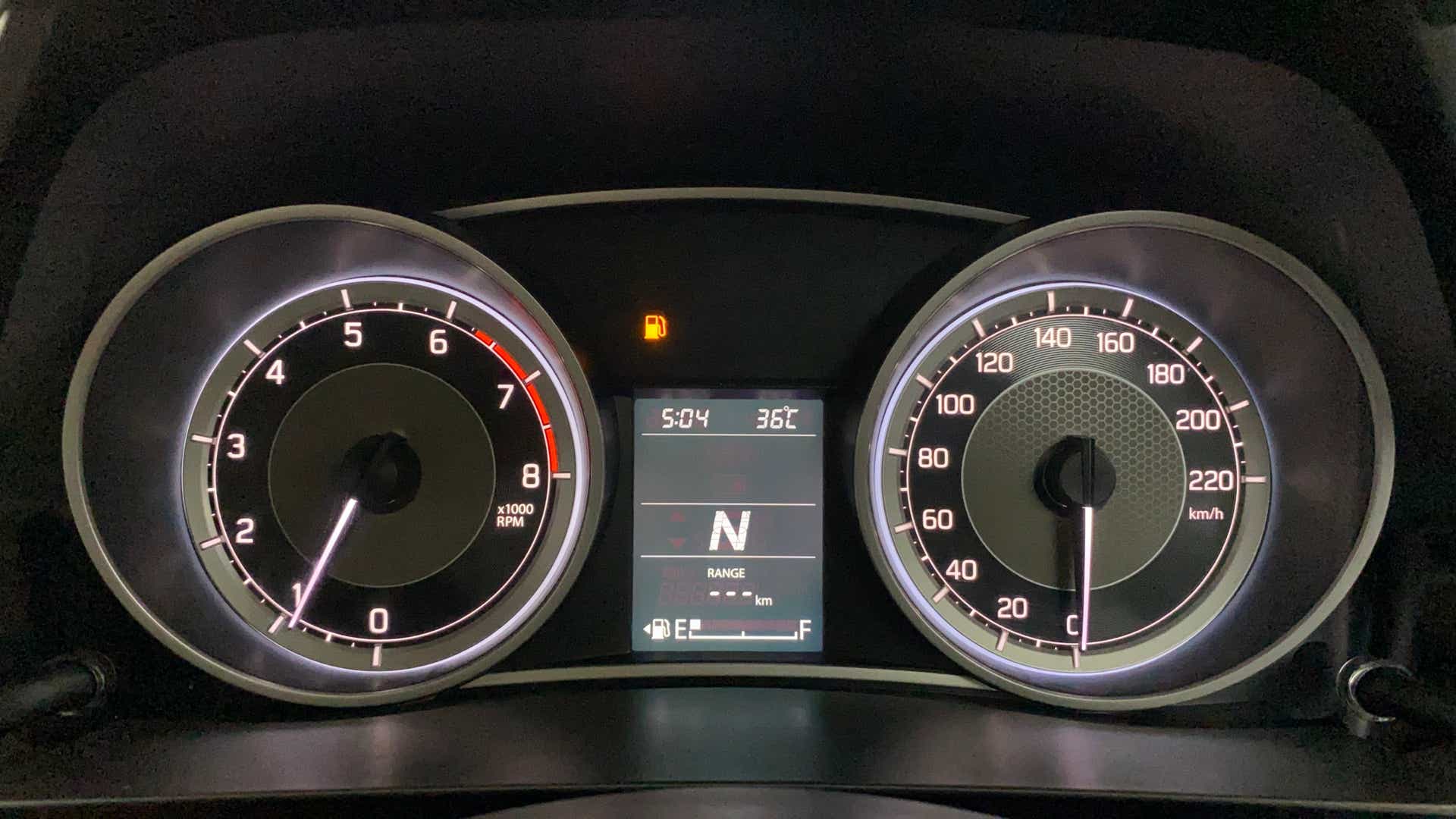 Instrument cluster of a Maruti Suzuki Dzire 2018-2023