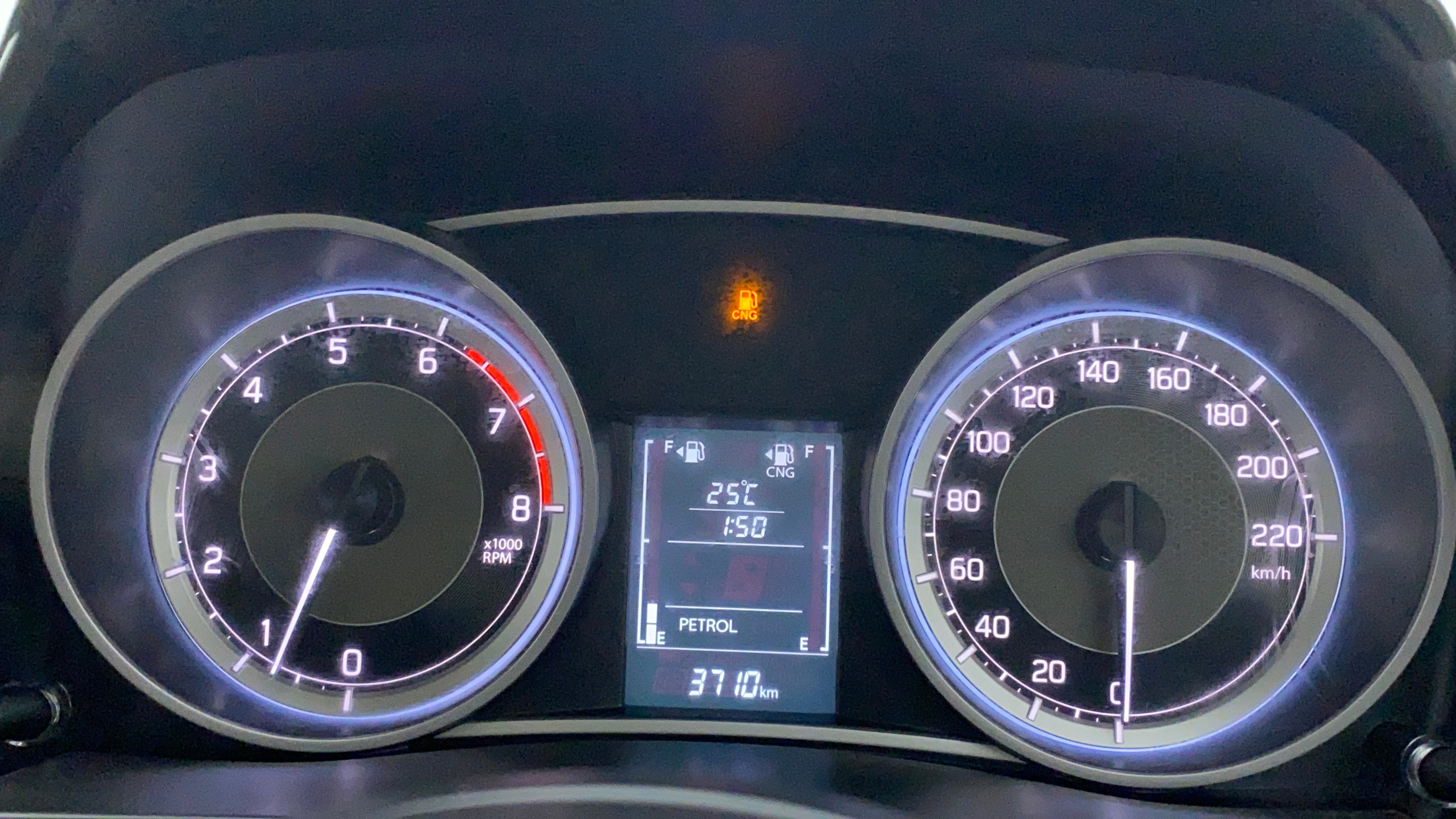Instrument cluster of a Maruti Suzuki Dzire 2018-2023