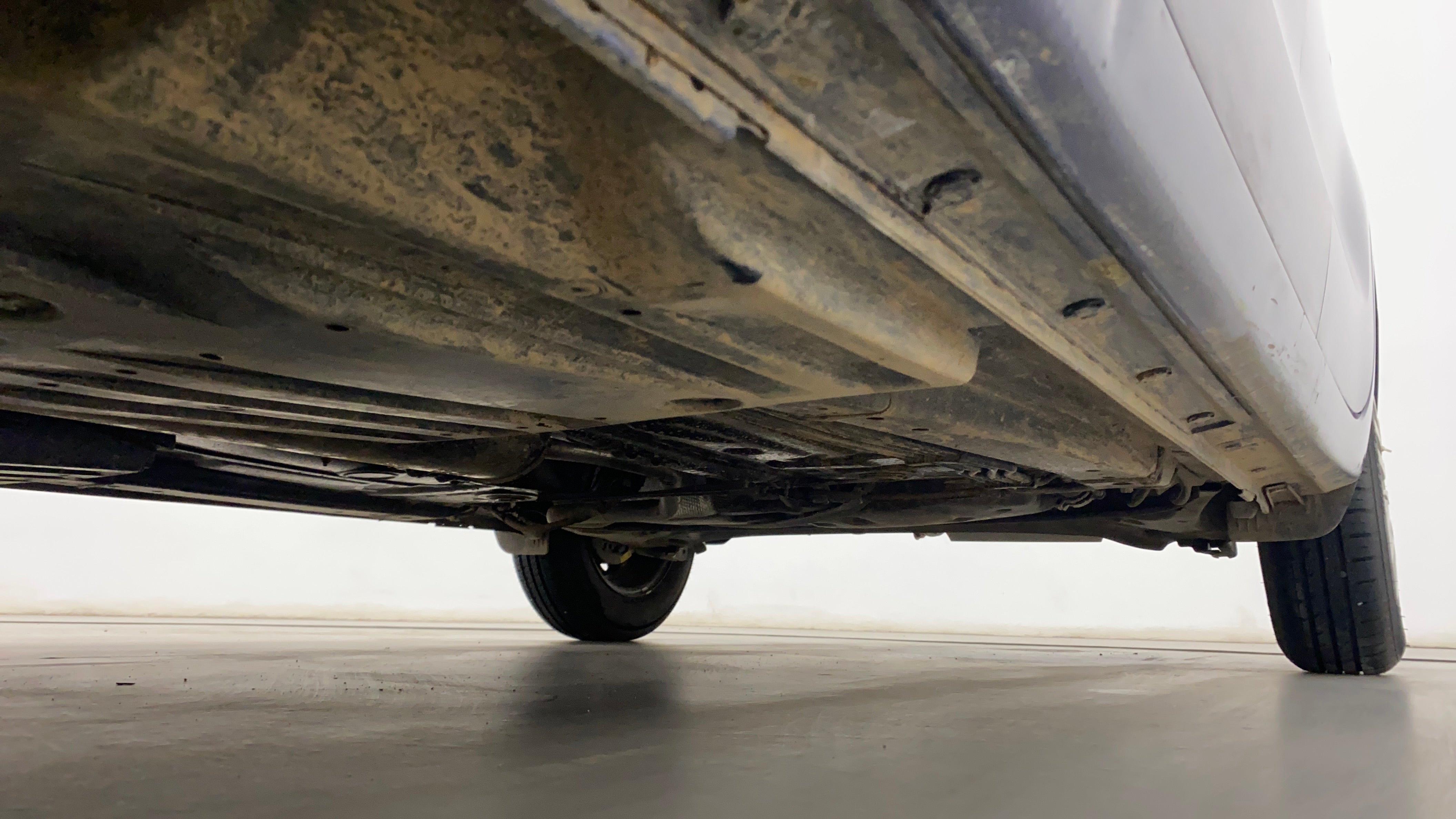 Underbody view of a Maruti Suzuki Dzire 2018-2023
