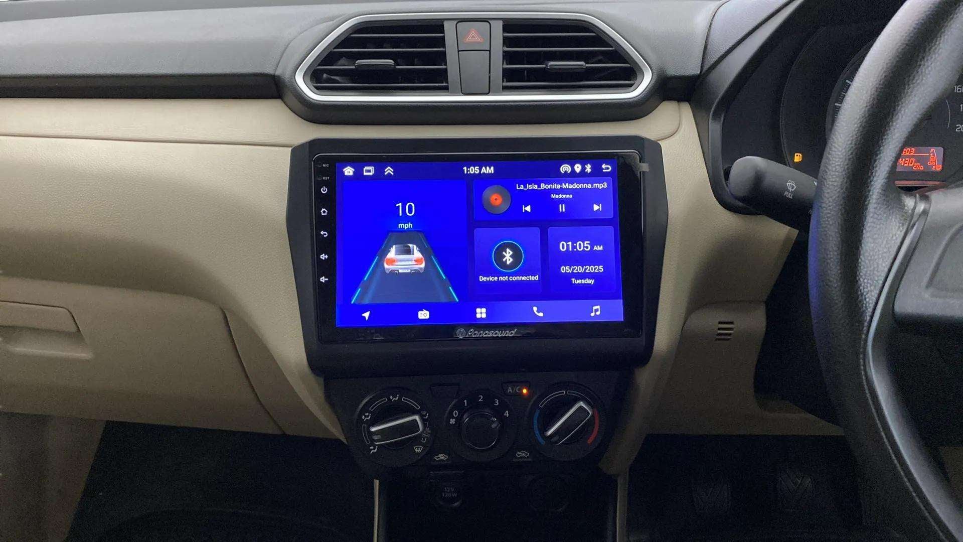 Dashboard view of a Maruti Suzuki Dzire
