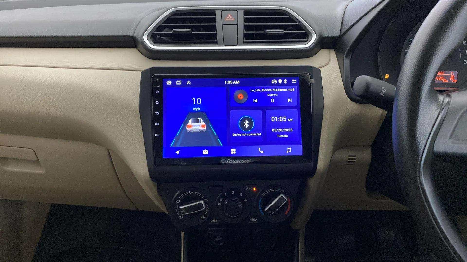 Dashboard view of a Maruti Suzuki Dzire