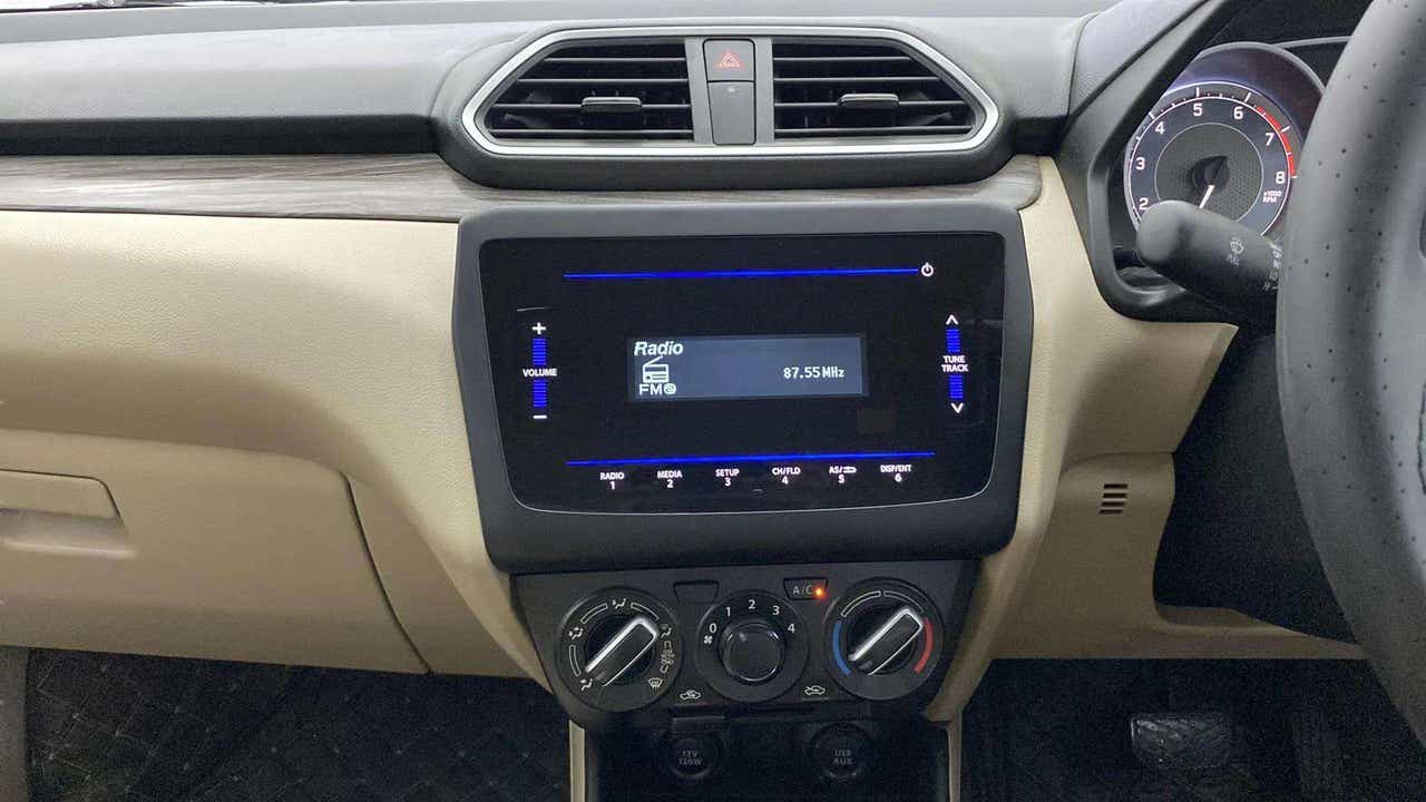 Dashboard and touchscreen display of a Maruti Suzuki Dzire