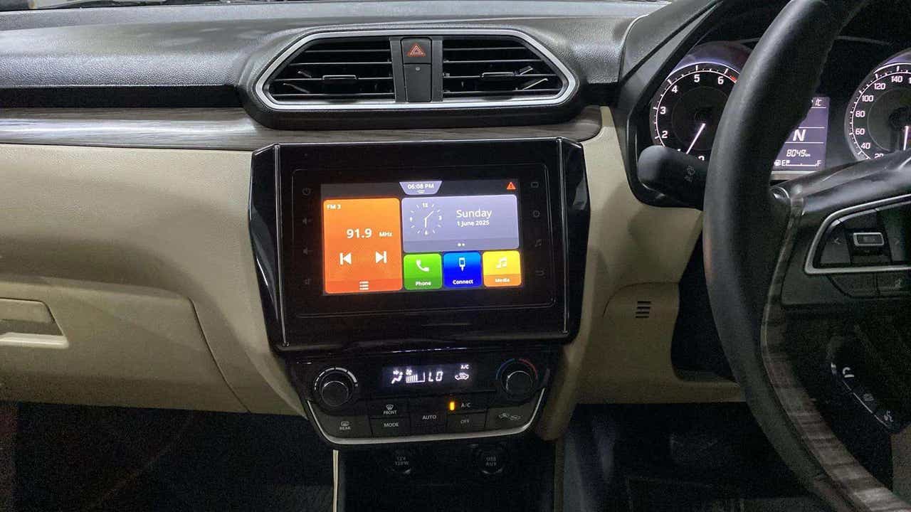 Dashboard and infotainment system of a Maruti Suzuki Dzire 2018-2023