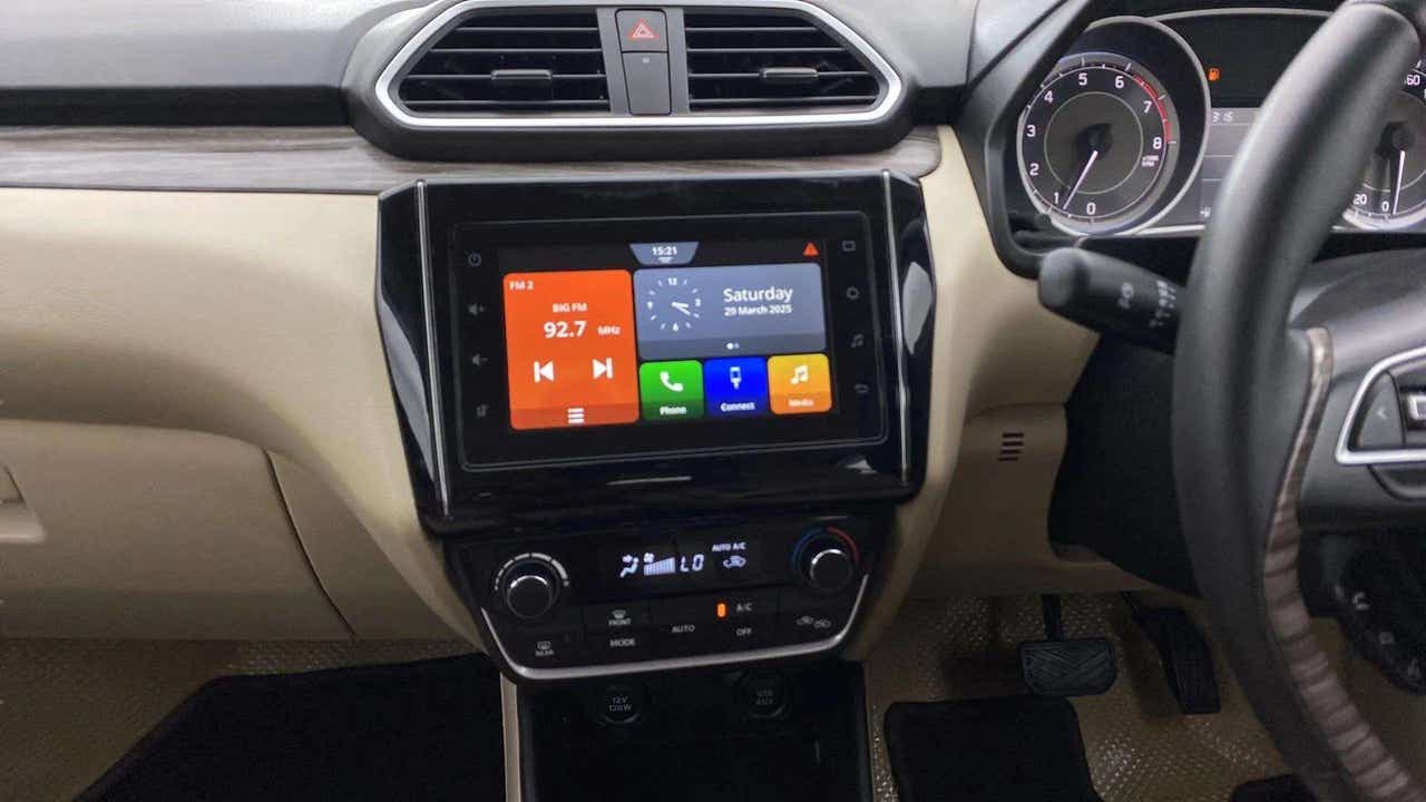 Dashboard and infotainment system of a Maruti Suzuki Dzire