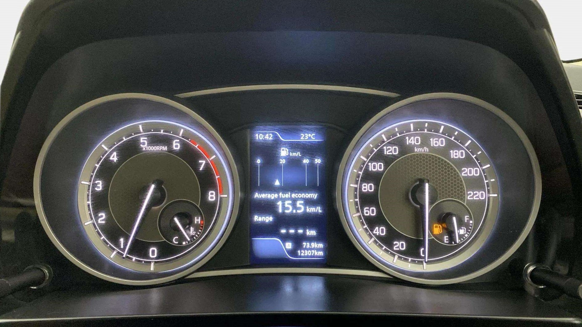 Instrument cluster of a Maruti Suzuki Dzire