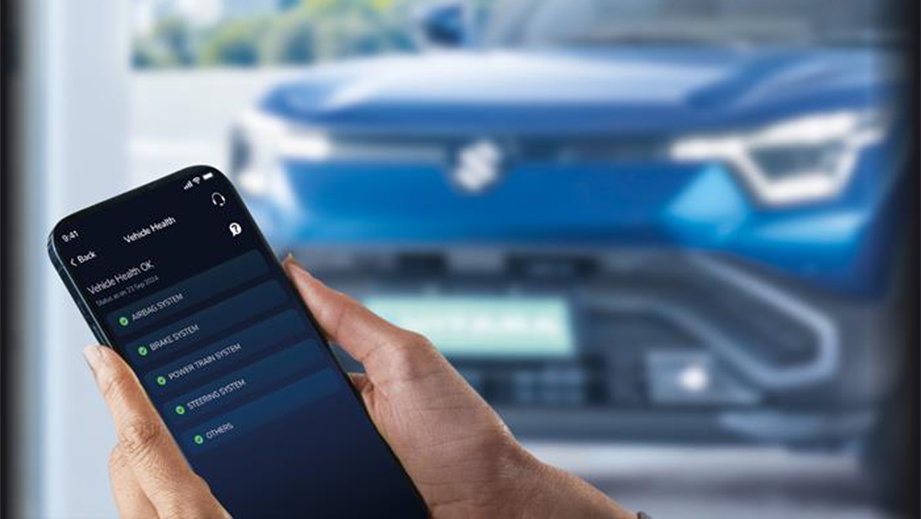 Front view of a nexa-blue Maruti Suzuki e Vitara