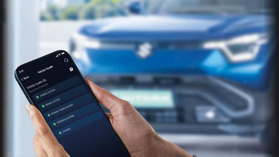 Front view of a nexa-blue Maruti Suzuki e Vitara