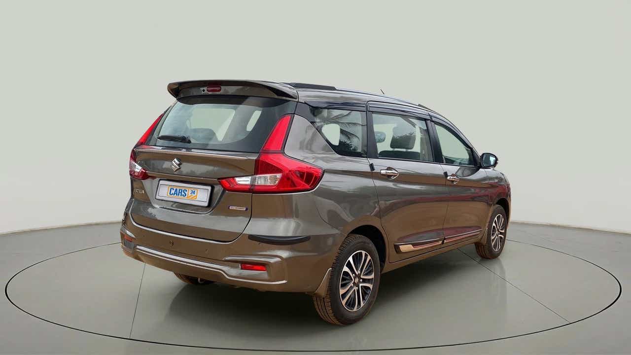 Rear three-quarter view of a Maruti Suzuki Ertiga