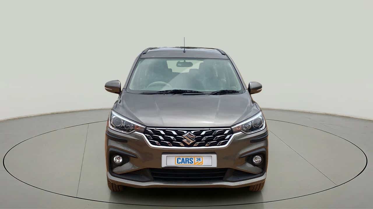 Front view of a Magma Grey Maruti Suzuki Ertiga