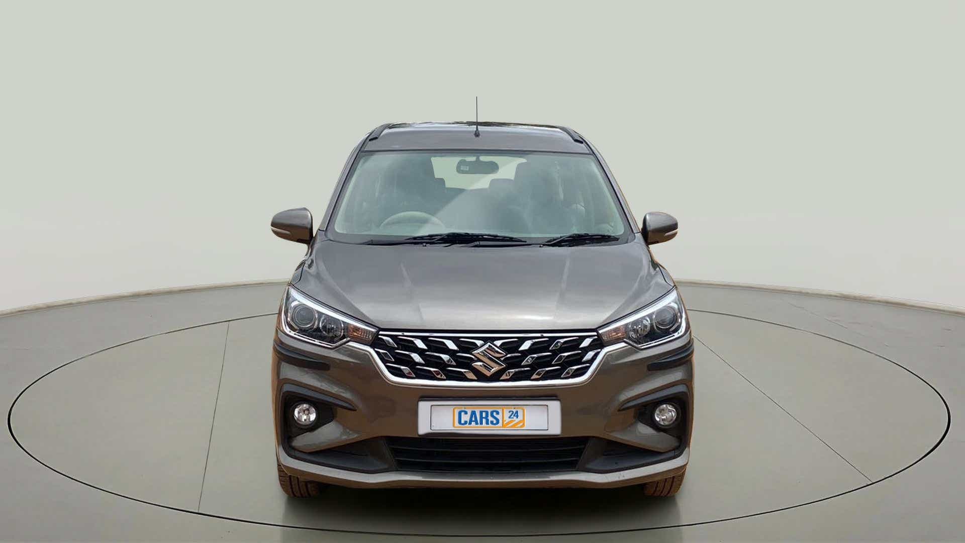 Front view of a Magma Grey Maruti Suzuki Ertiga