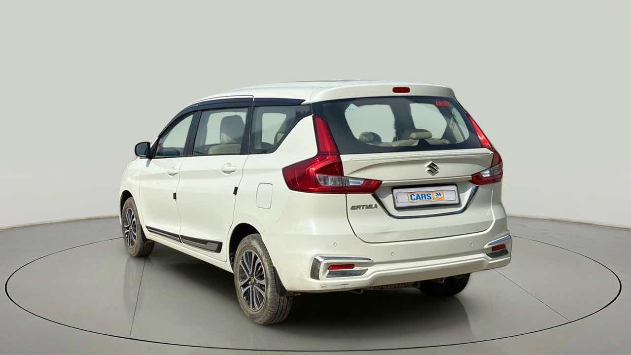 Rear three-quarter view of a Maruti Suzuki Ertiga