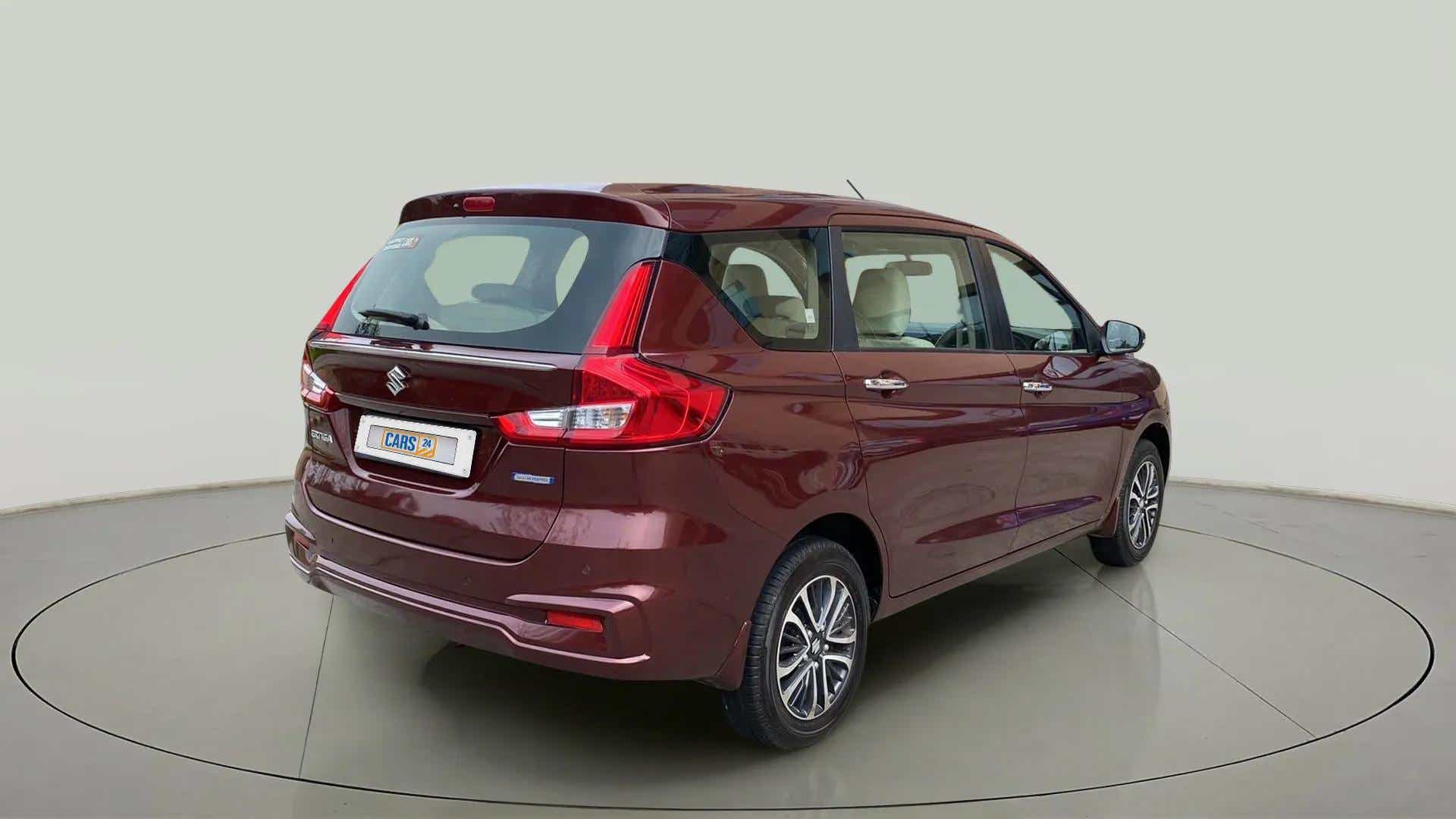 Rear three-quarter view of a Maruti Suzuki Ertiga