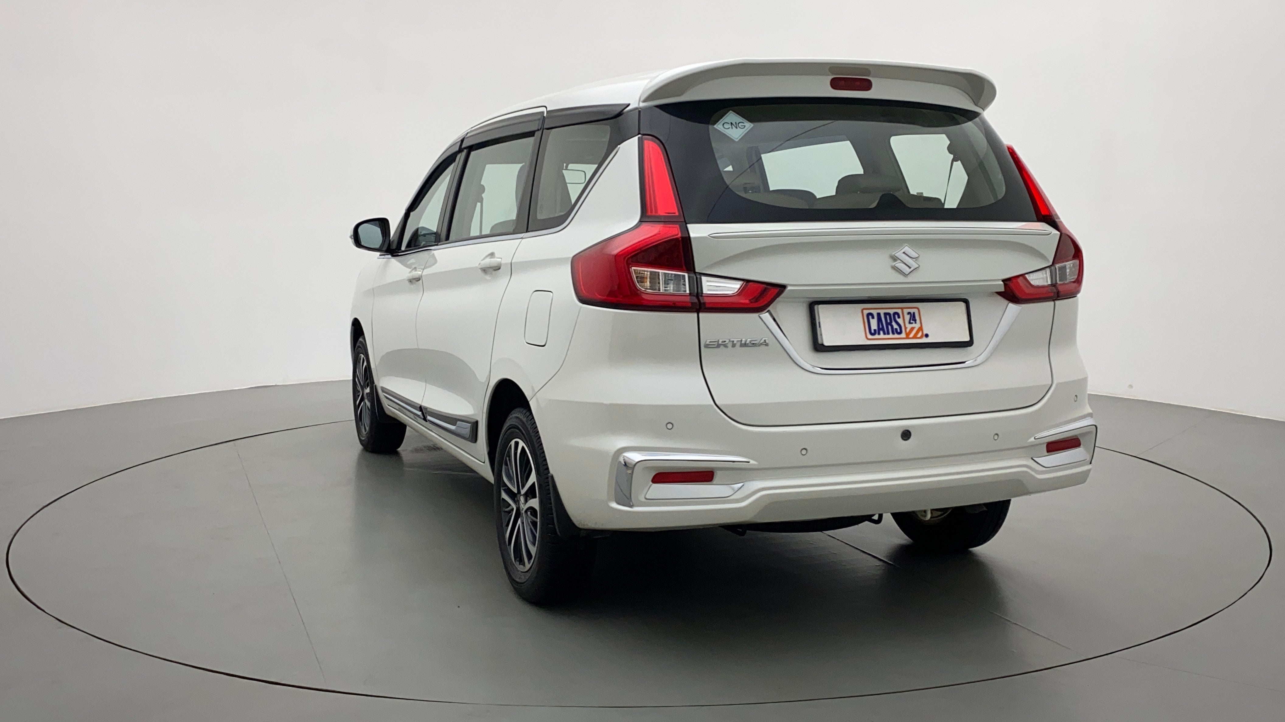 Rear three-quarter view of a Maruti Suzuki Ertiga