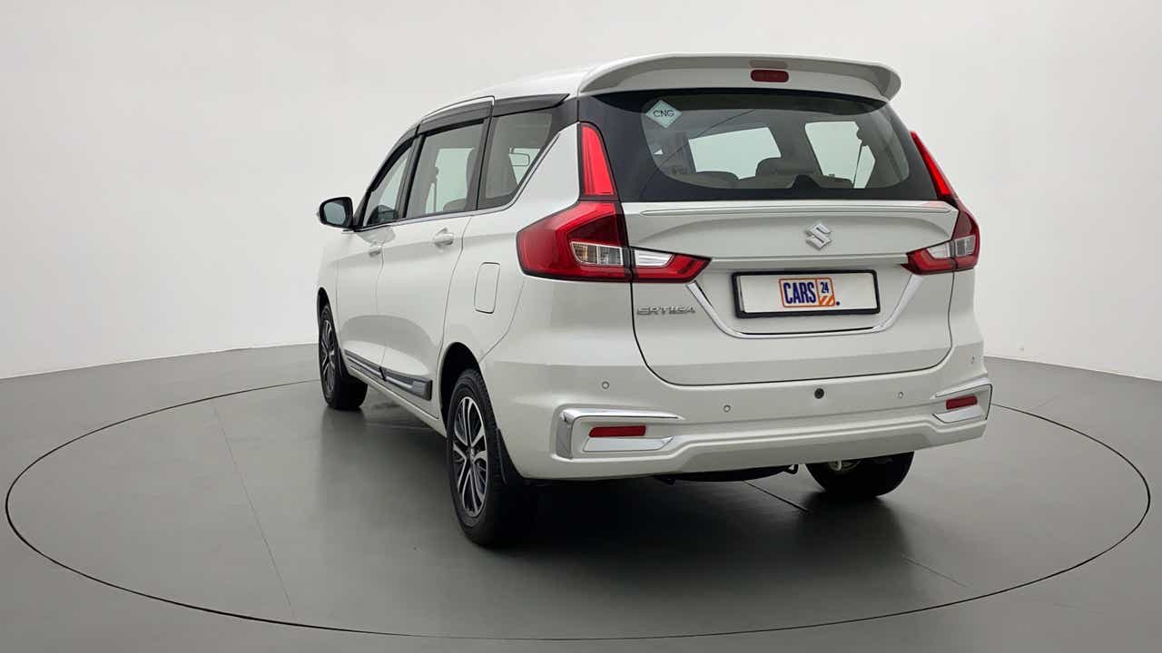 Rear three-quarter view of a Maruti Suzuki Ertiga