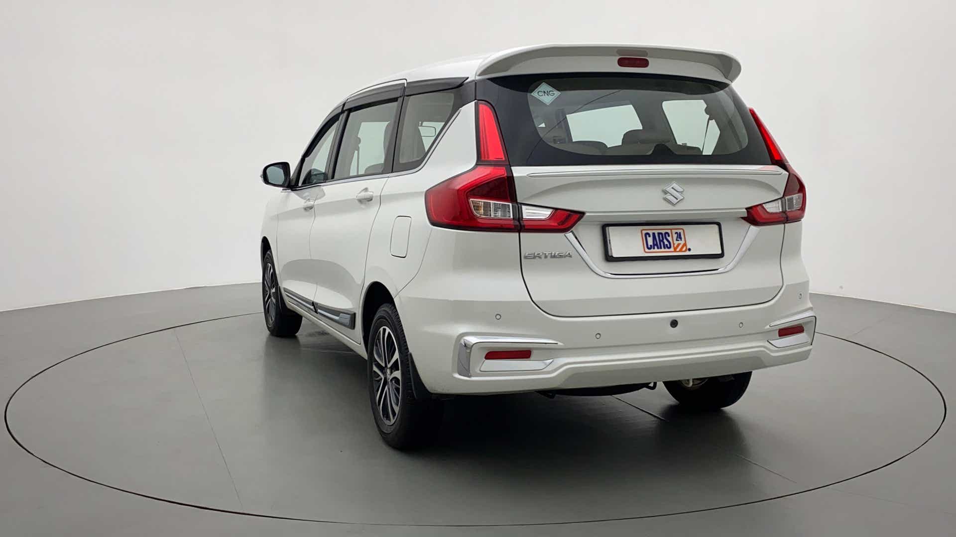 Rear three-quarter view of a Maruti Suzuki Ertiga