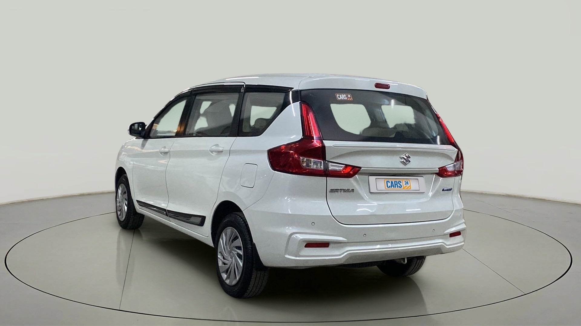 Rear three-quarter of a Maruti Suzuki Ertiga