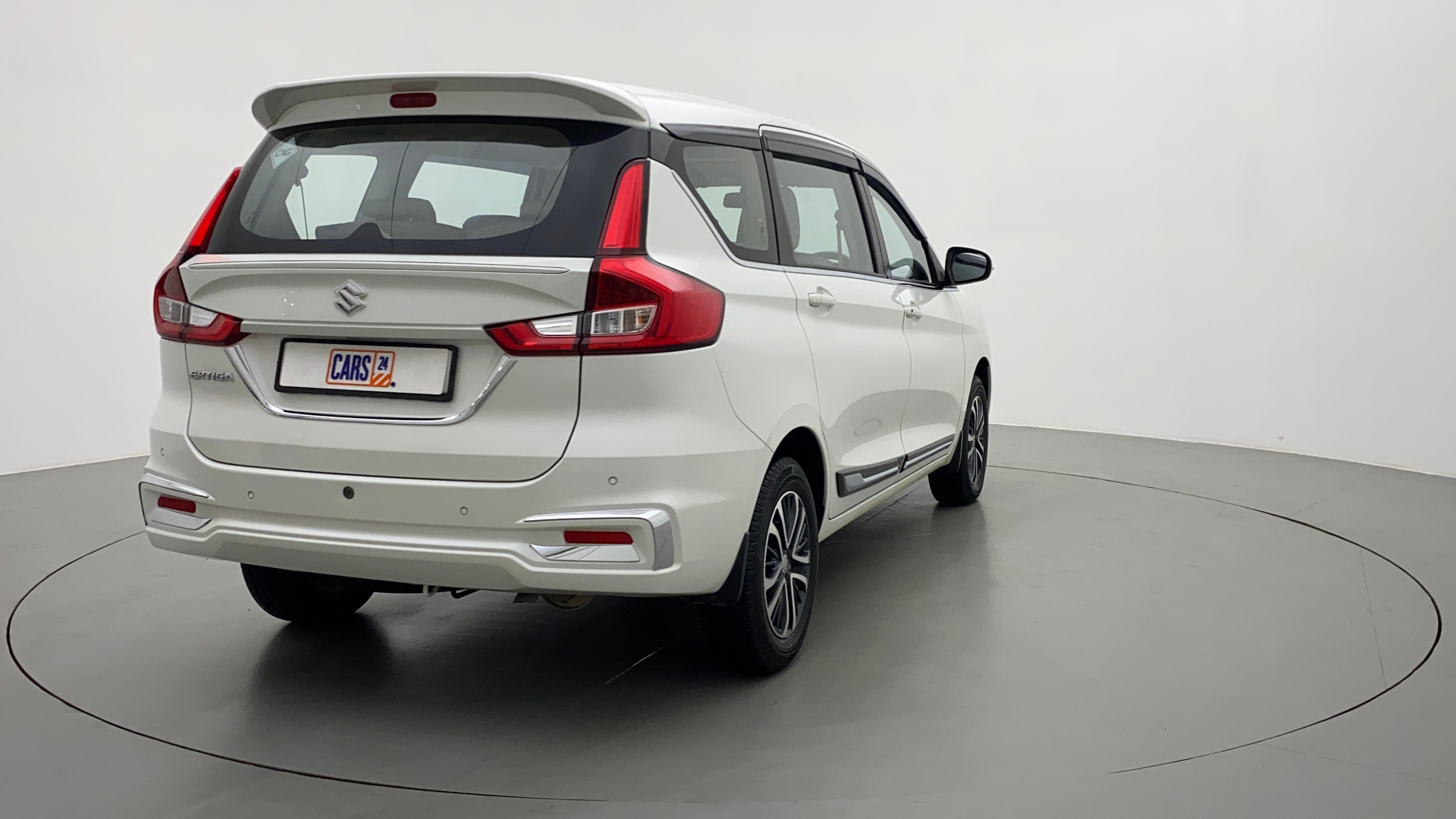 Rear three-quarter view of a Maruti Suzuki Ertiga