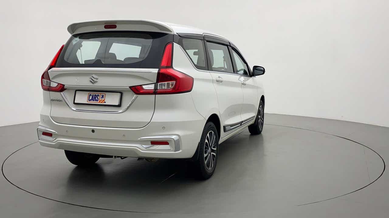 Rear three-quarter view of a Maruti Suzuki Ertiga