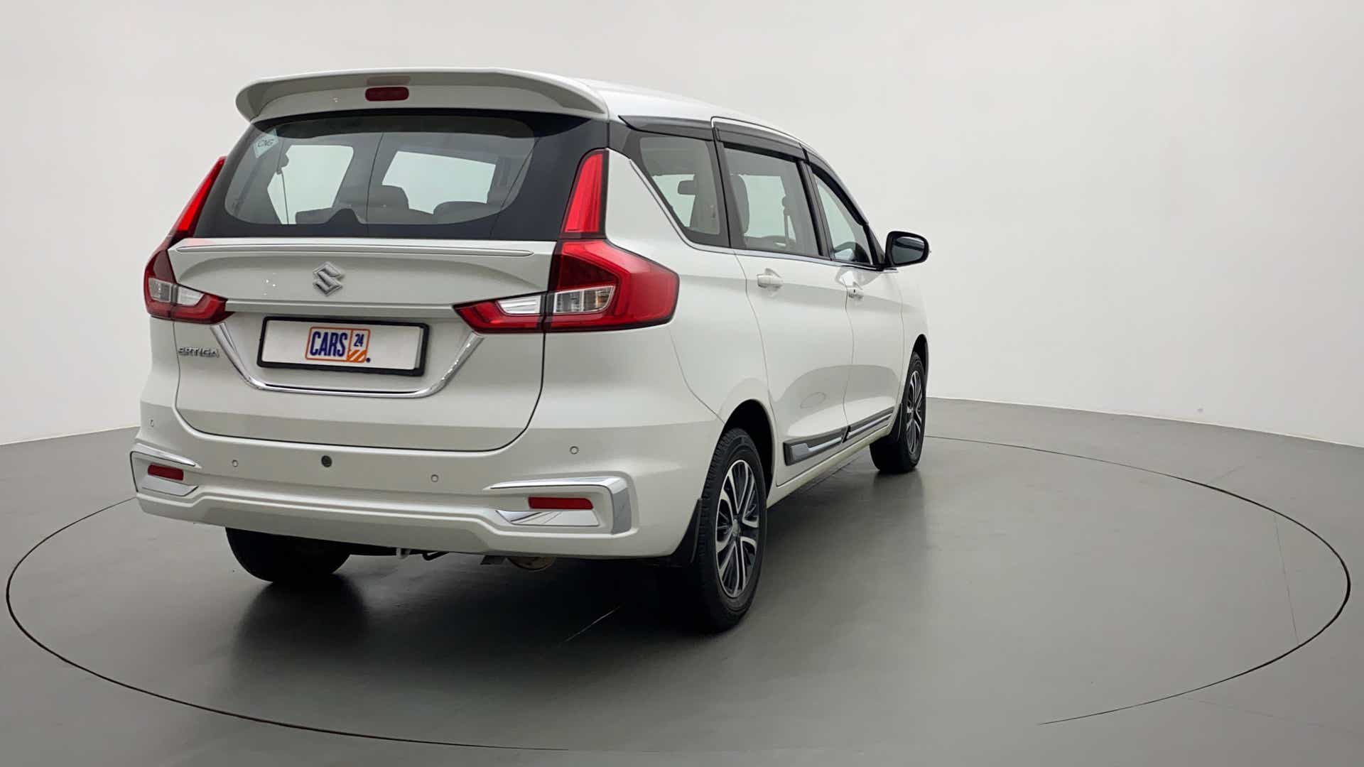 Rear three-quarter view of a Maruti Suzuki Ertiga