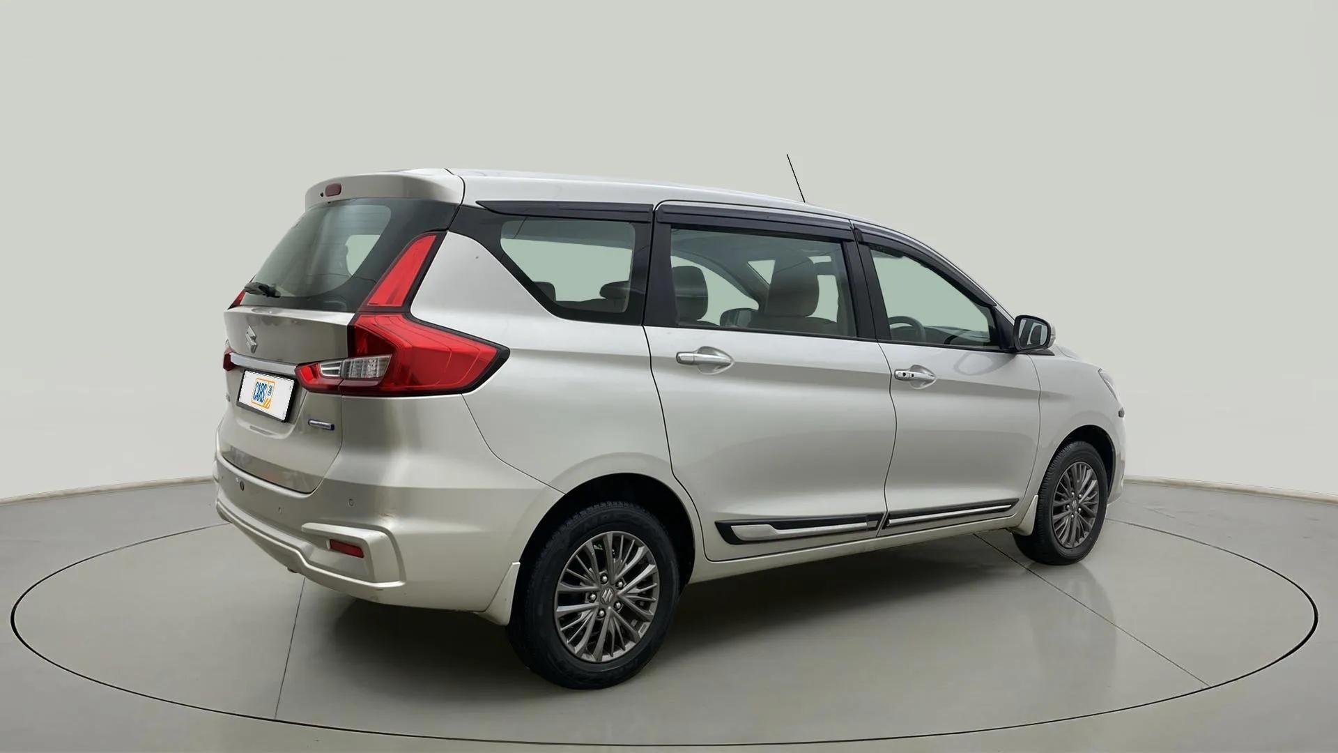 Rear three-quarter view of a Maruti Suzuki Ertiga