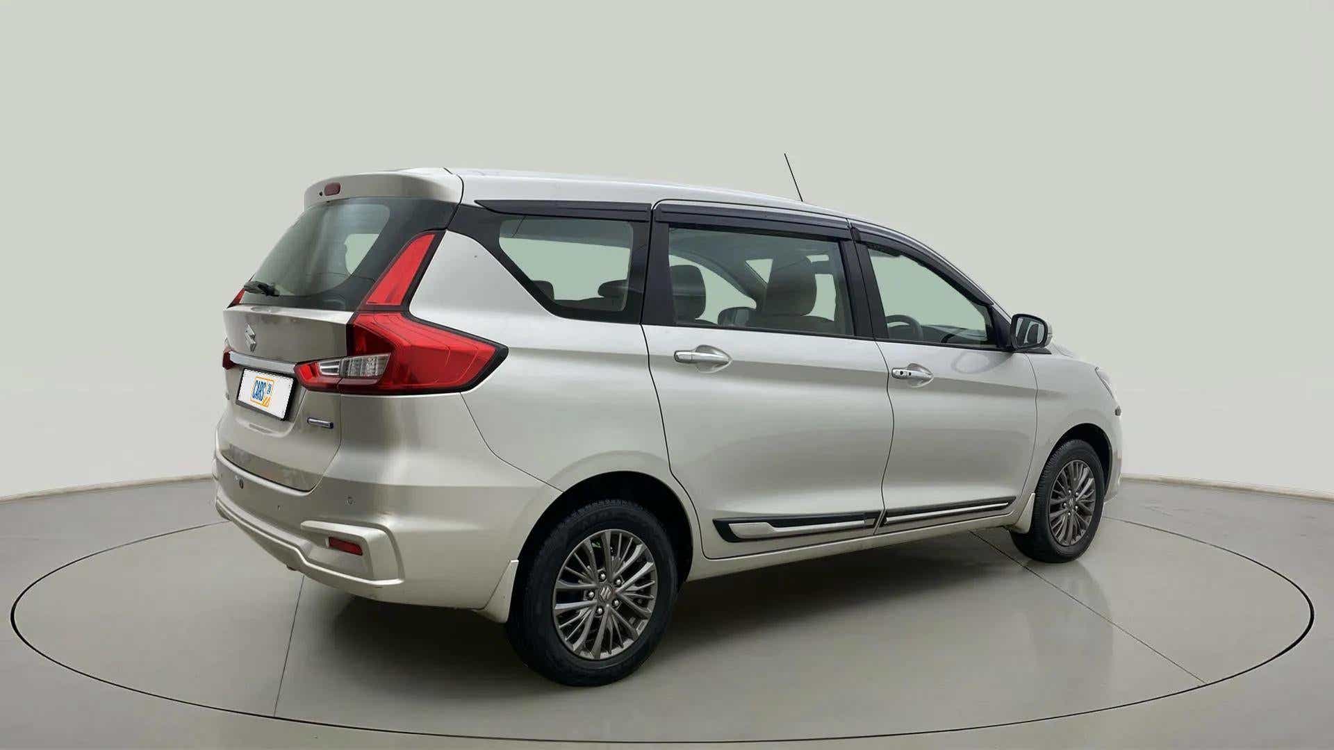 Rear three-quarter view of a Maruti Suzuki Ertiga