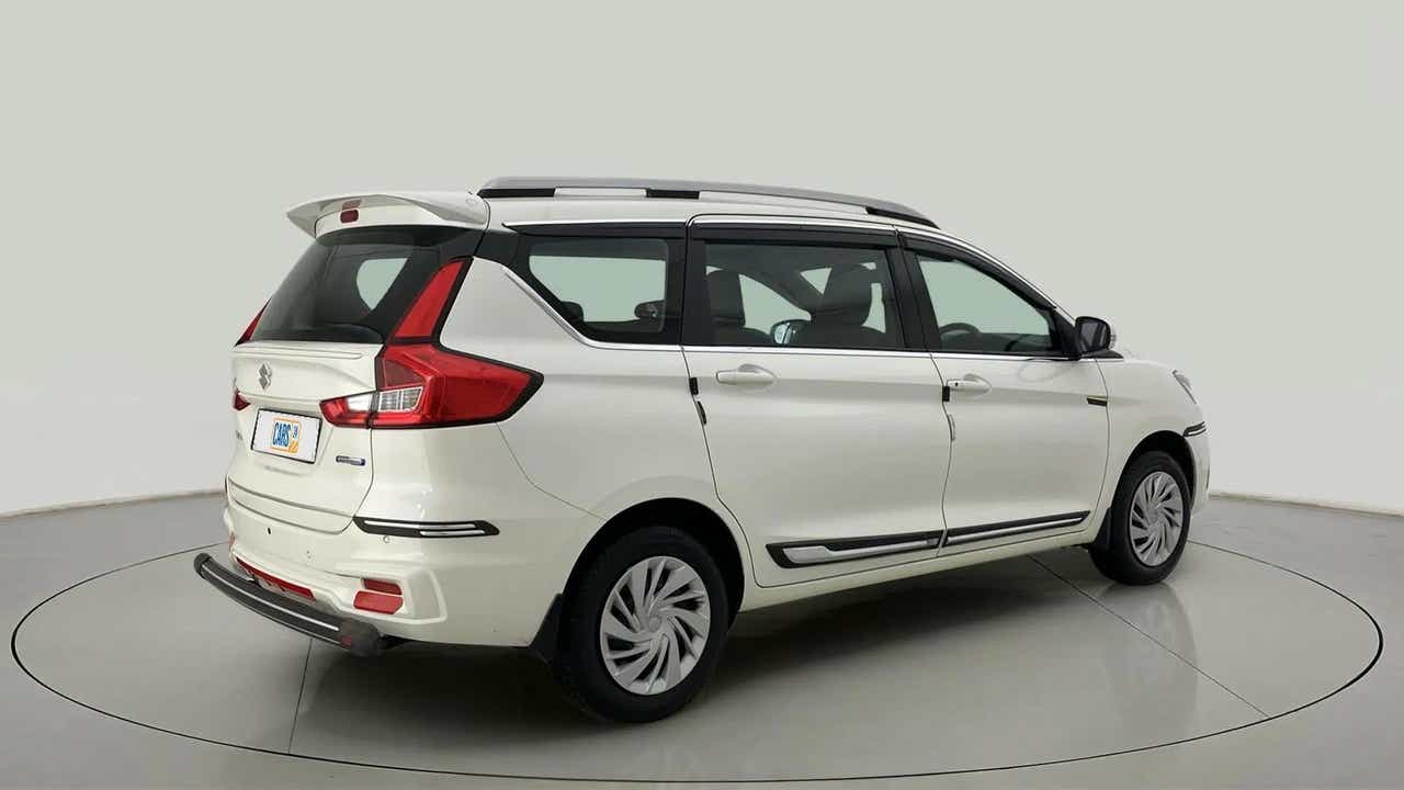 Rear three-quarter view of a Maruti Suzuki Ertiga