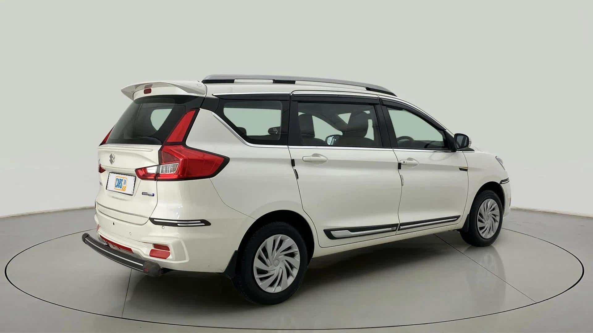 Rear three-quarter view of a Maruti Suzuki Ertiga