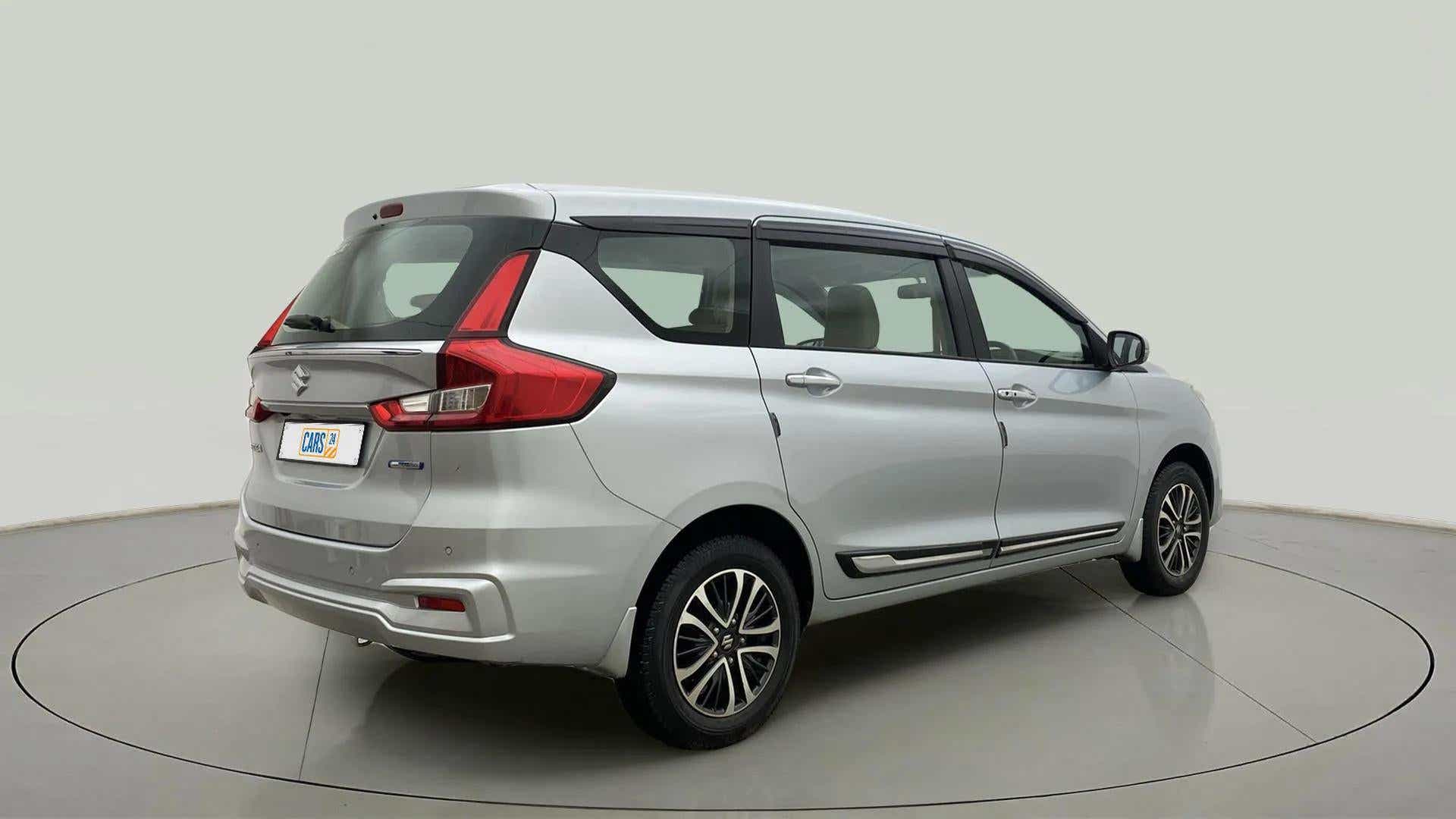 Rear three-quarter of a Maruti Suzuki Ertiga