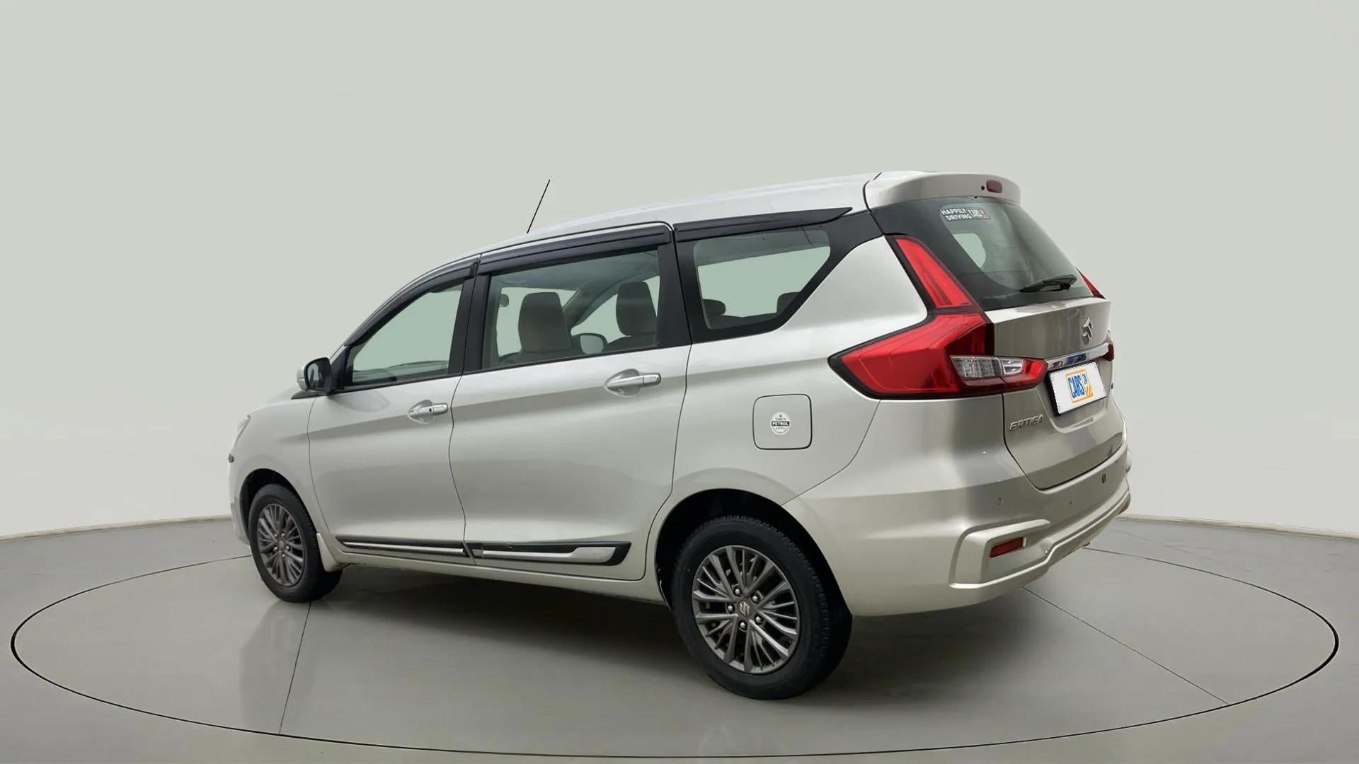 Rear three-quarter view of a Maruti Suzuki Ertiga
