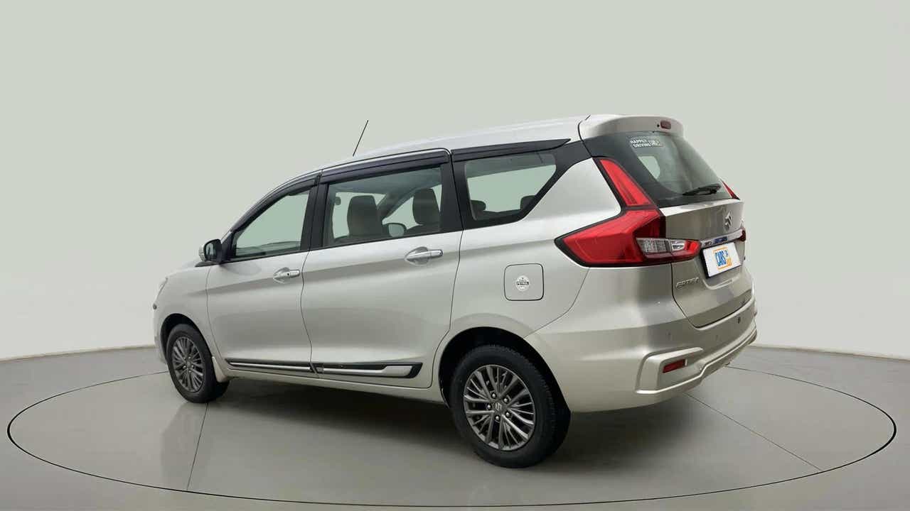 Rear three-quarter view of a Maruti Suzuki Ertiga
