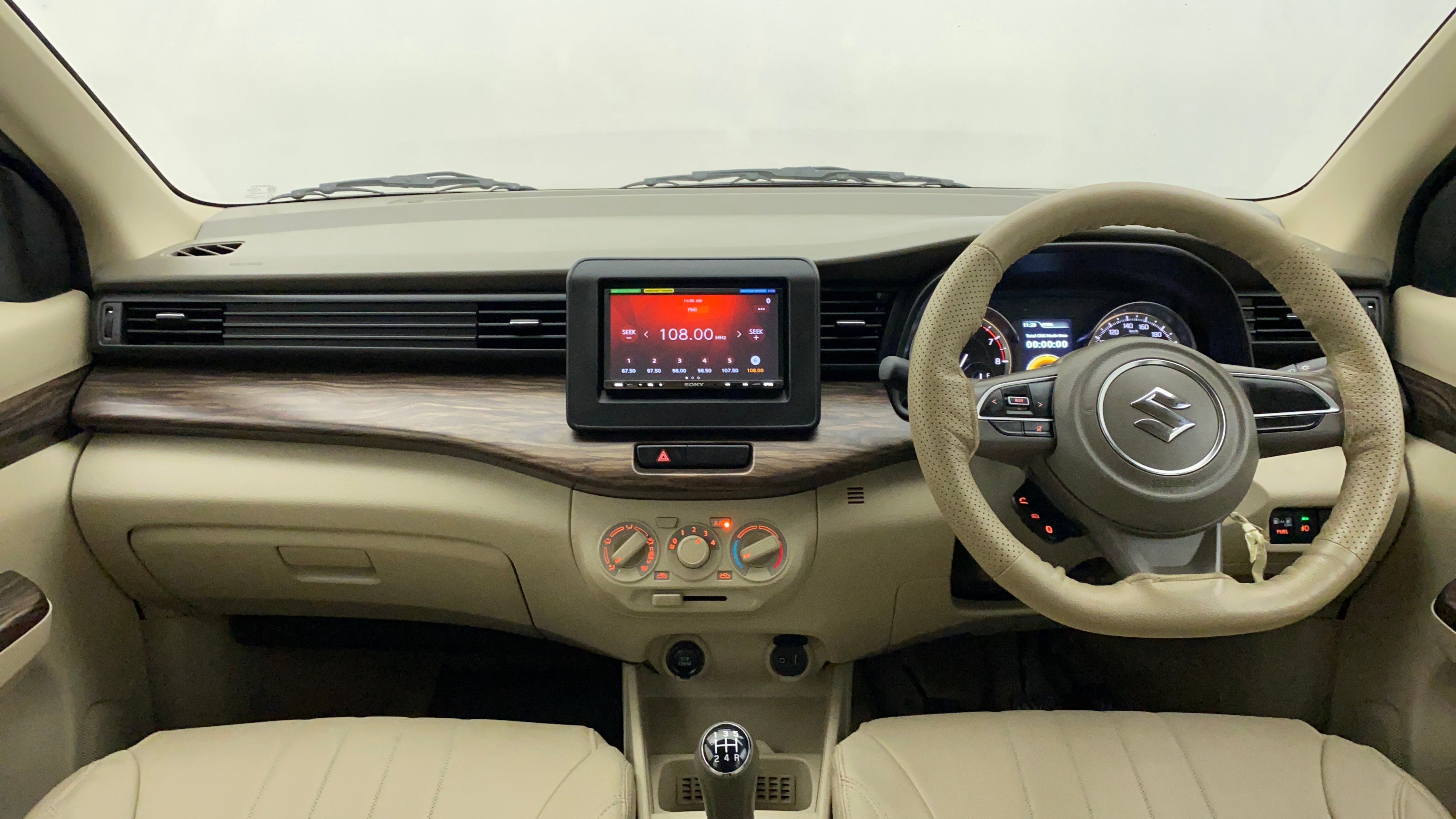 Dashboard and steering wheel of a Maruti Suzuki Ertiga