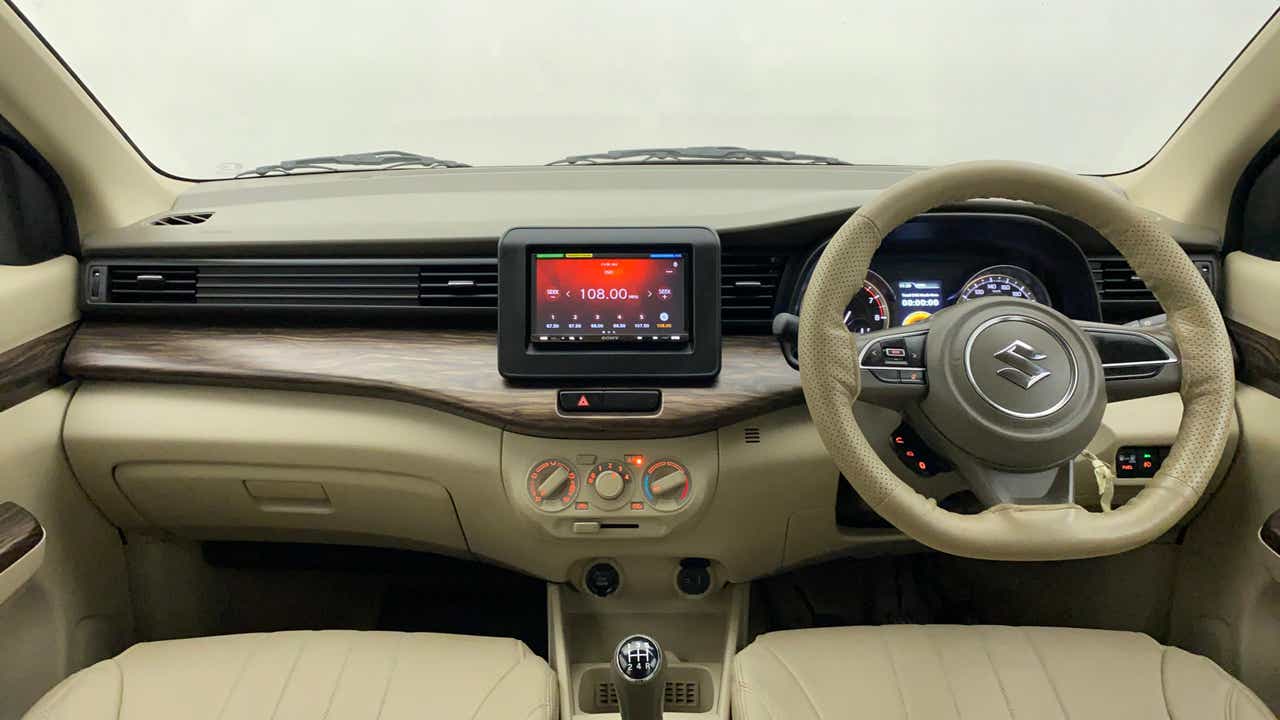 Dashboard and steering wheel of a Maruti Suzuki Ertiga