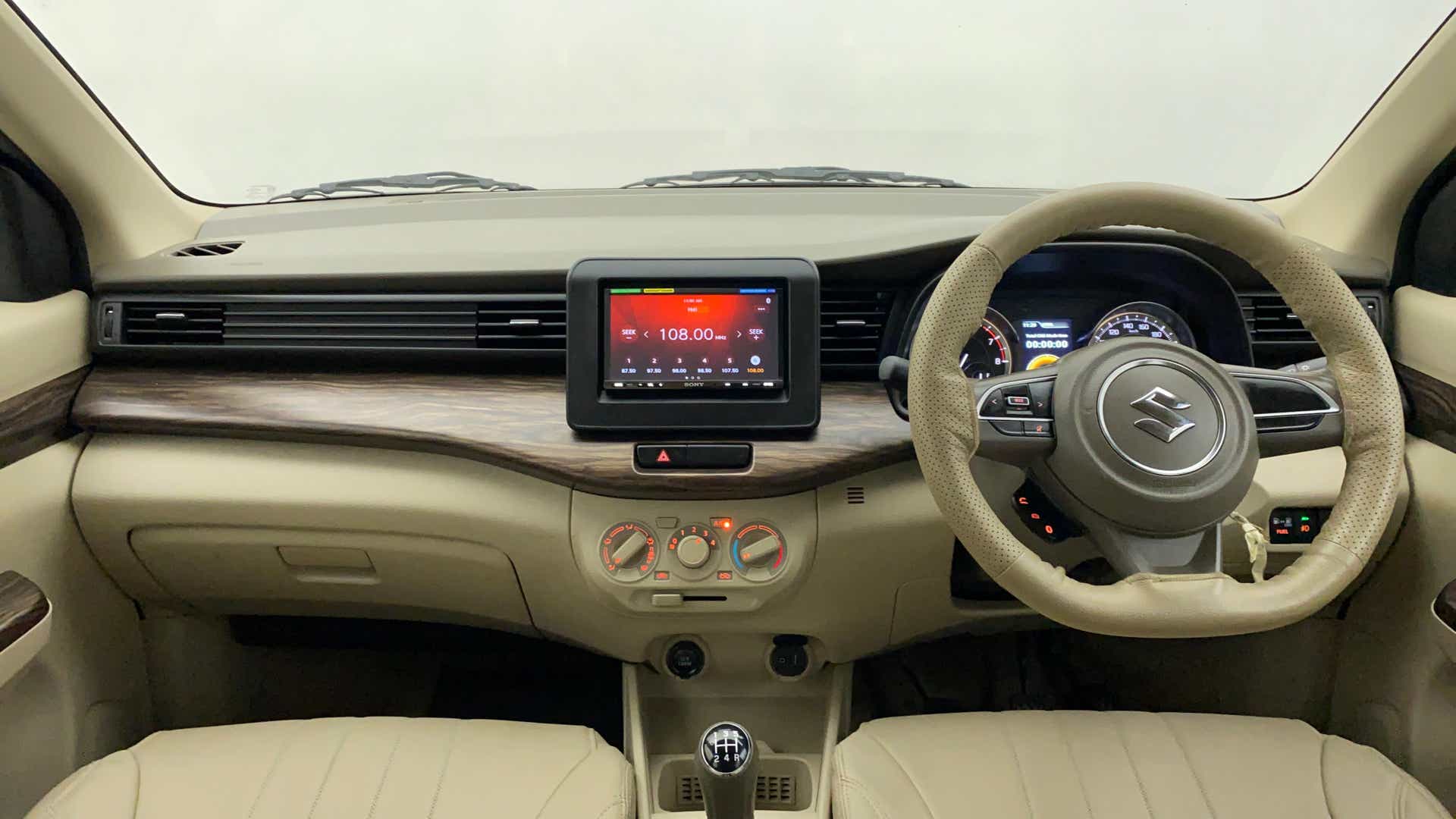 Dashboard and steering wheel of a Maruti Suzuki Ertiga