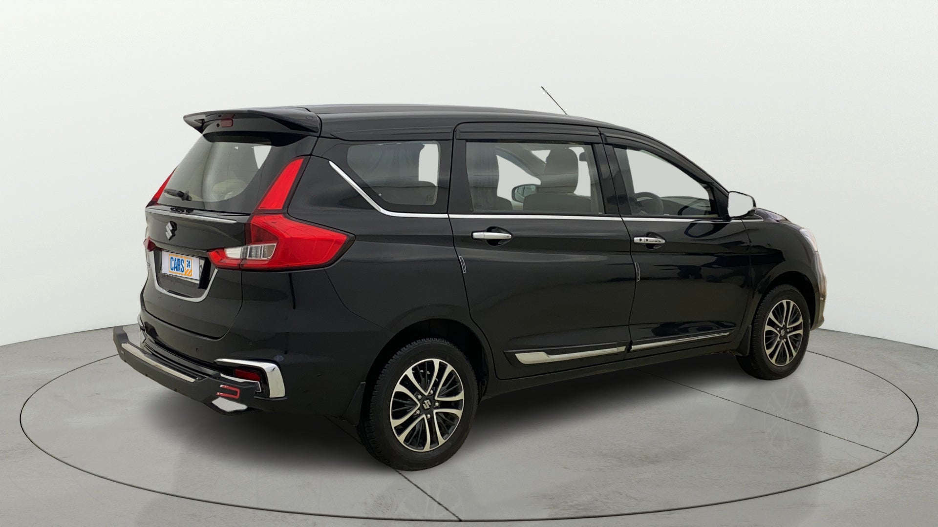 Rear three-quarter view of a Maruti Suzuki Ertiga