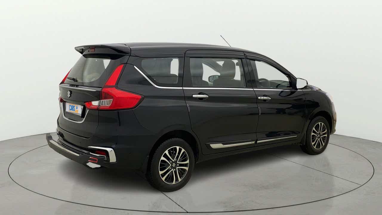 Rear three-quarter view of a Maruti Suzuki Ertiga
