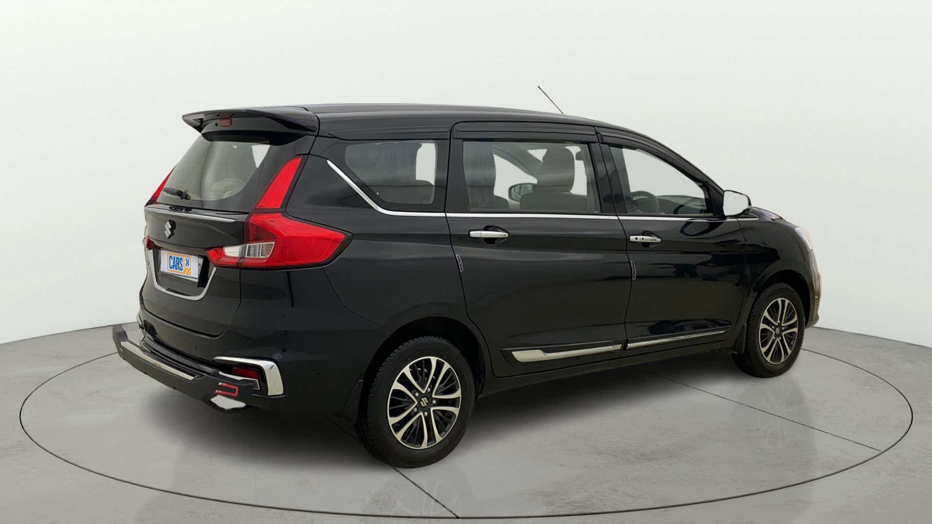 Rear three-quarter view of a Maruti Suzuki Ertiga